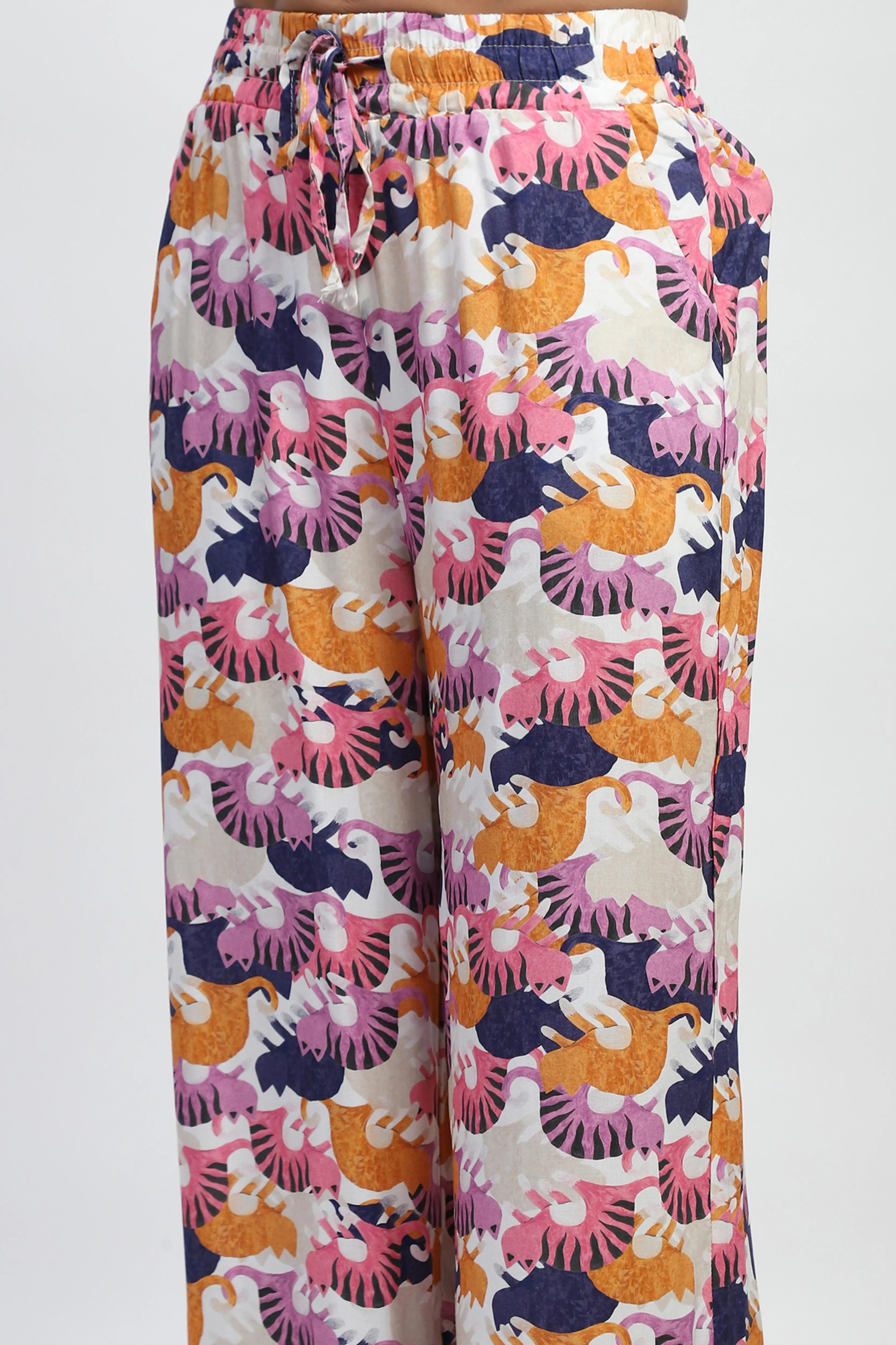 Multicolor Printed Rayon Nightsuit - Global Republic