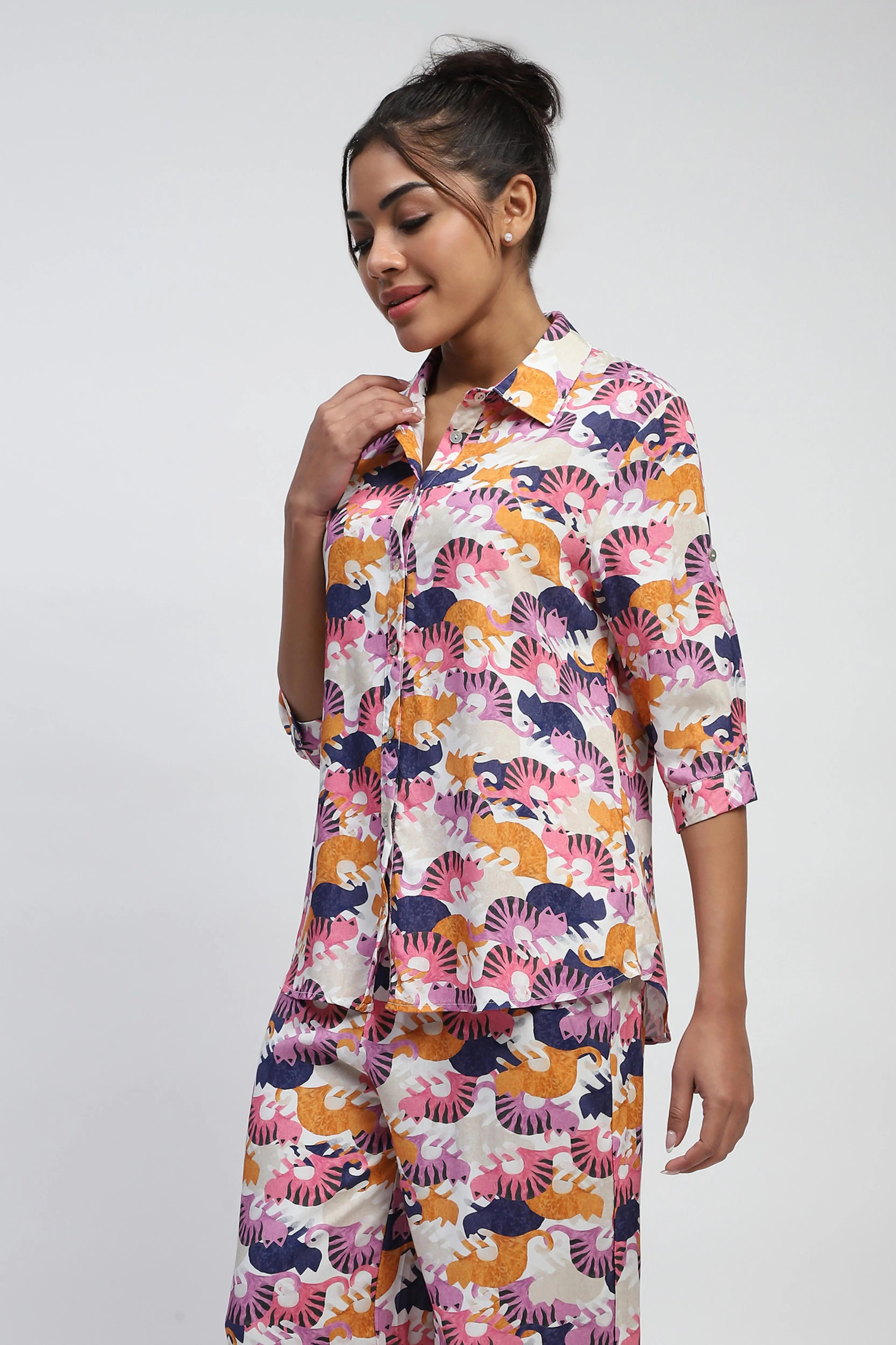 Multi Digital Print Rayon Loose Fit Shirt - Global Republic