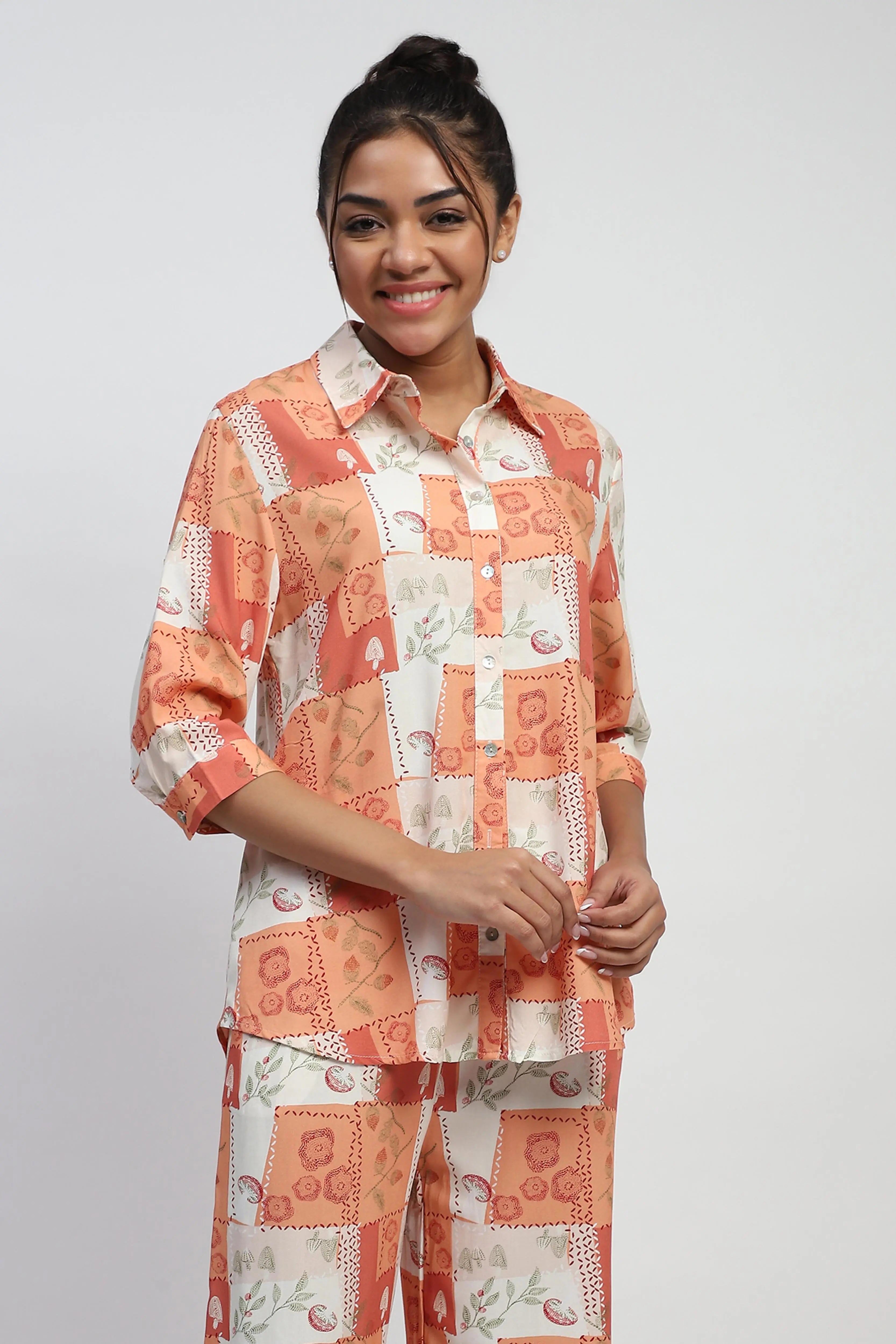 Brown Digital Print Rayon Shirt - Global Republic