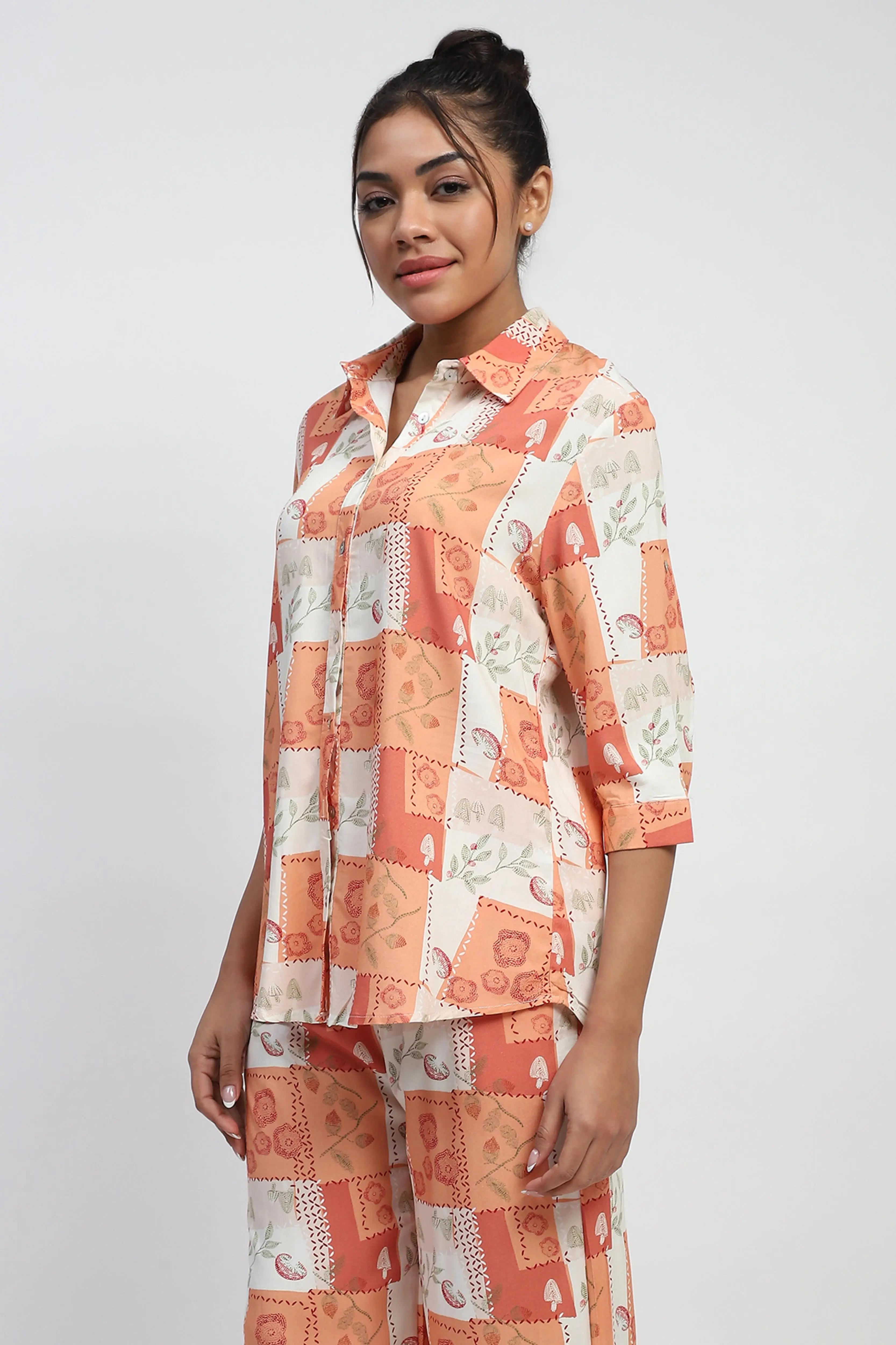 Brown Digital Print Rayon Shirt - Global Republic