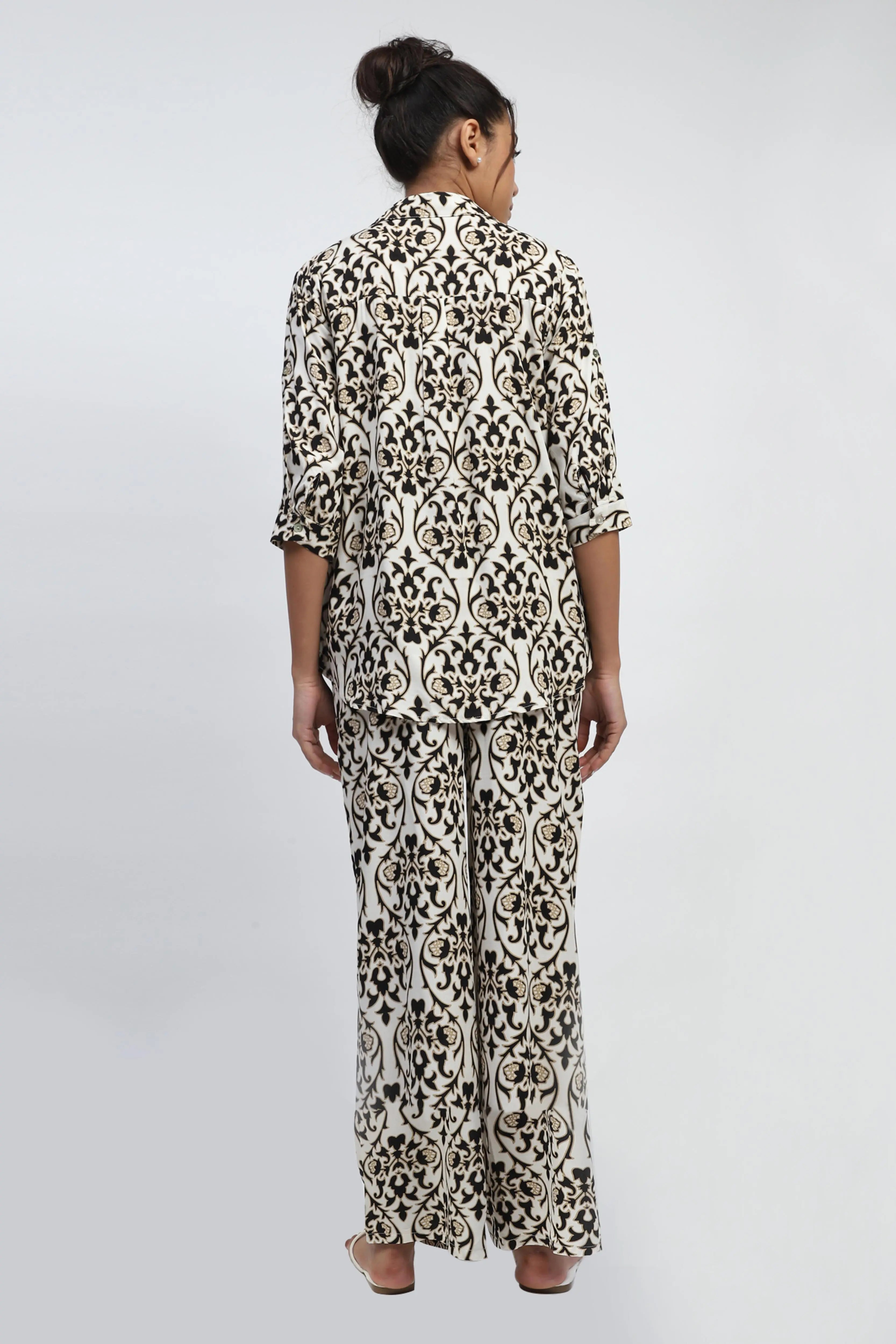 Black Rayon Abstract Print Nightsuit - Global Republic