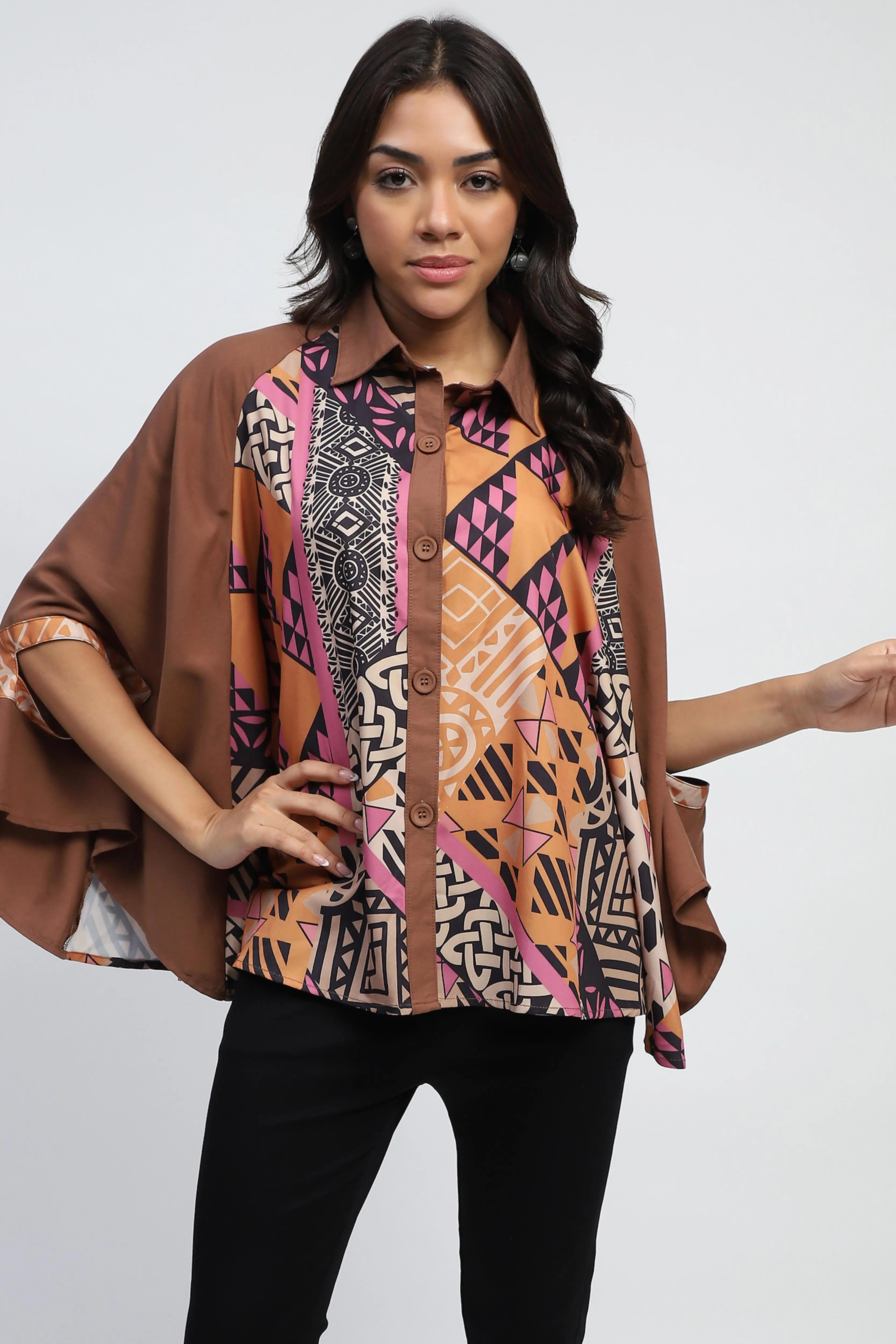 Rust Digital Oversized Cape - Global Republic