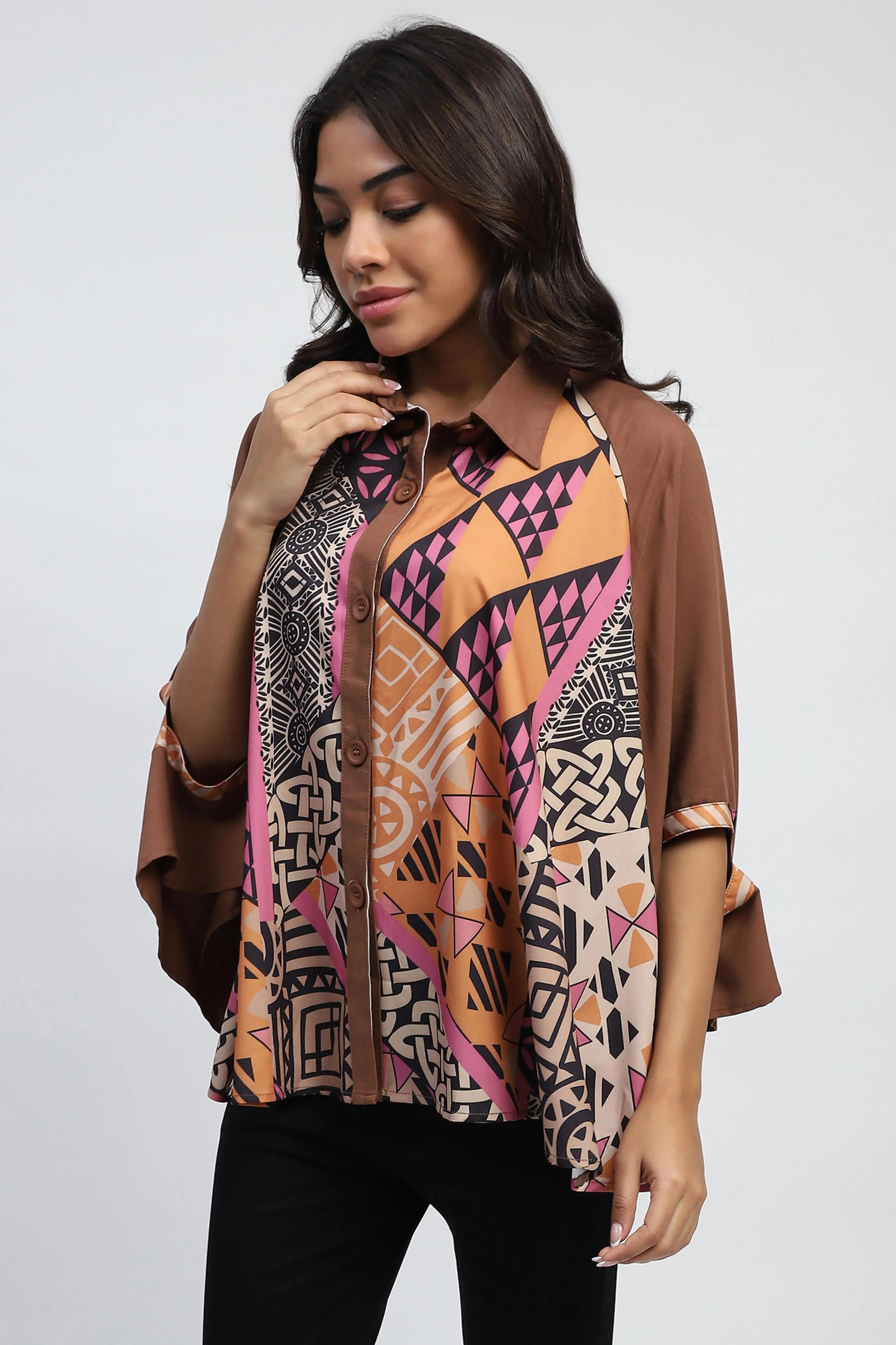 Rust Digital Oversized Cape - Global Republic