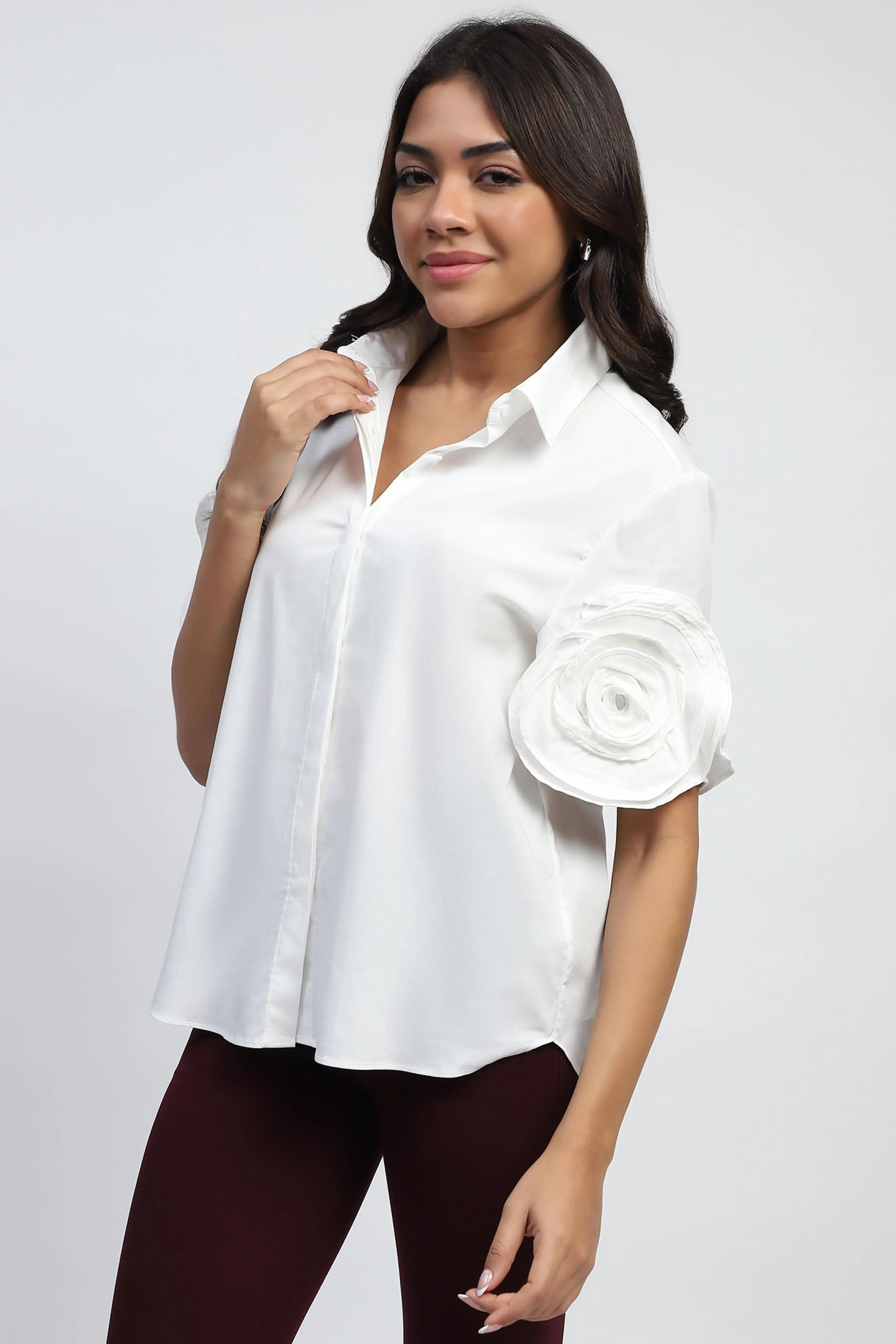 White Solid Cotton Regular Fit Shirt - Global Republic