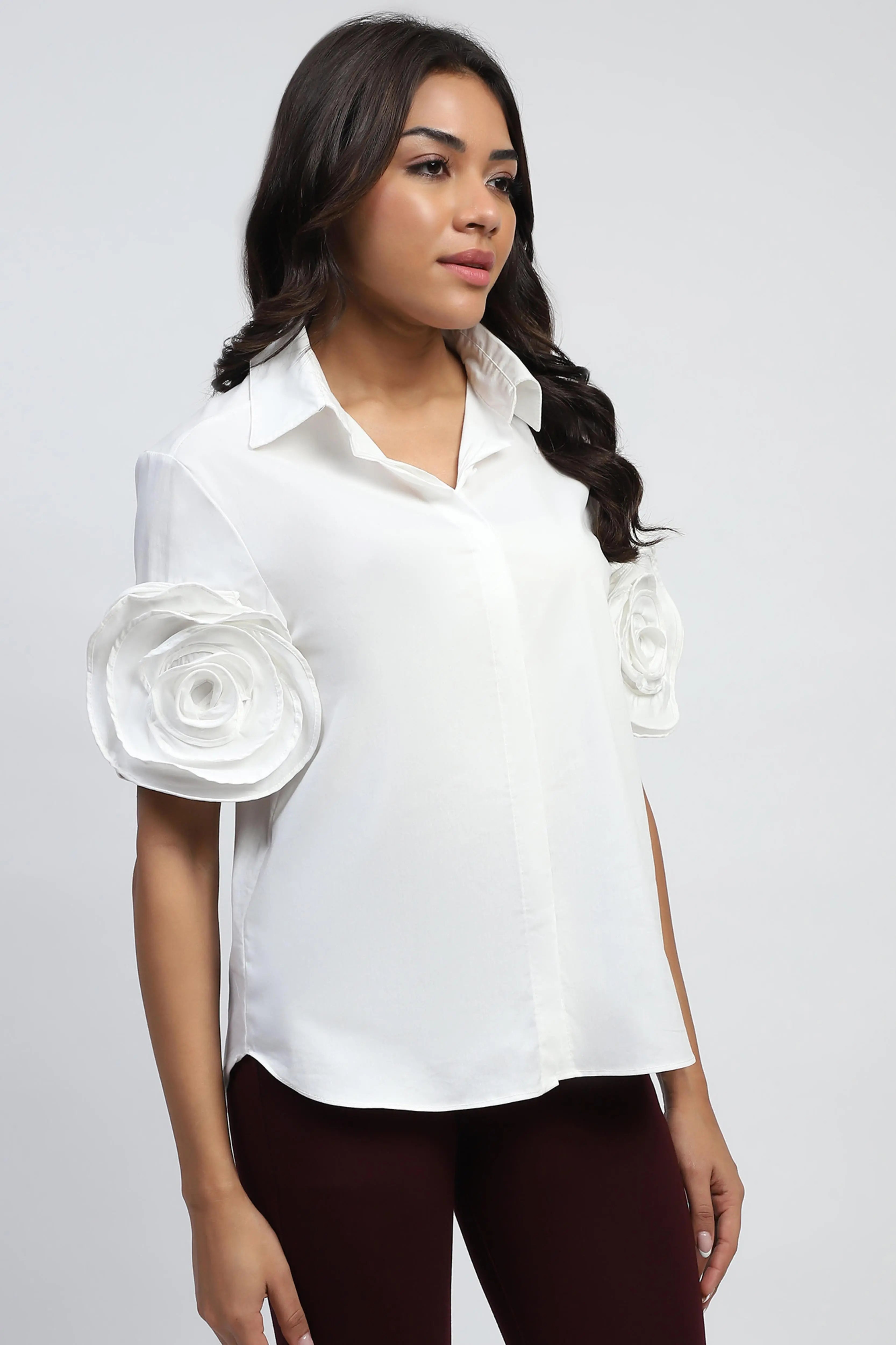 White Solid Cotton Regular Fit Shirt - Global Republic