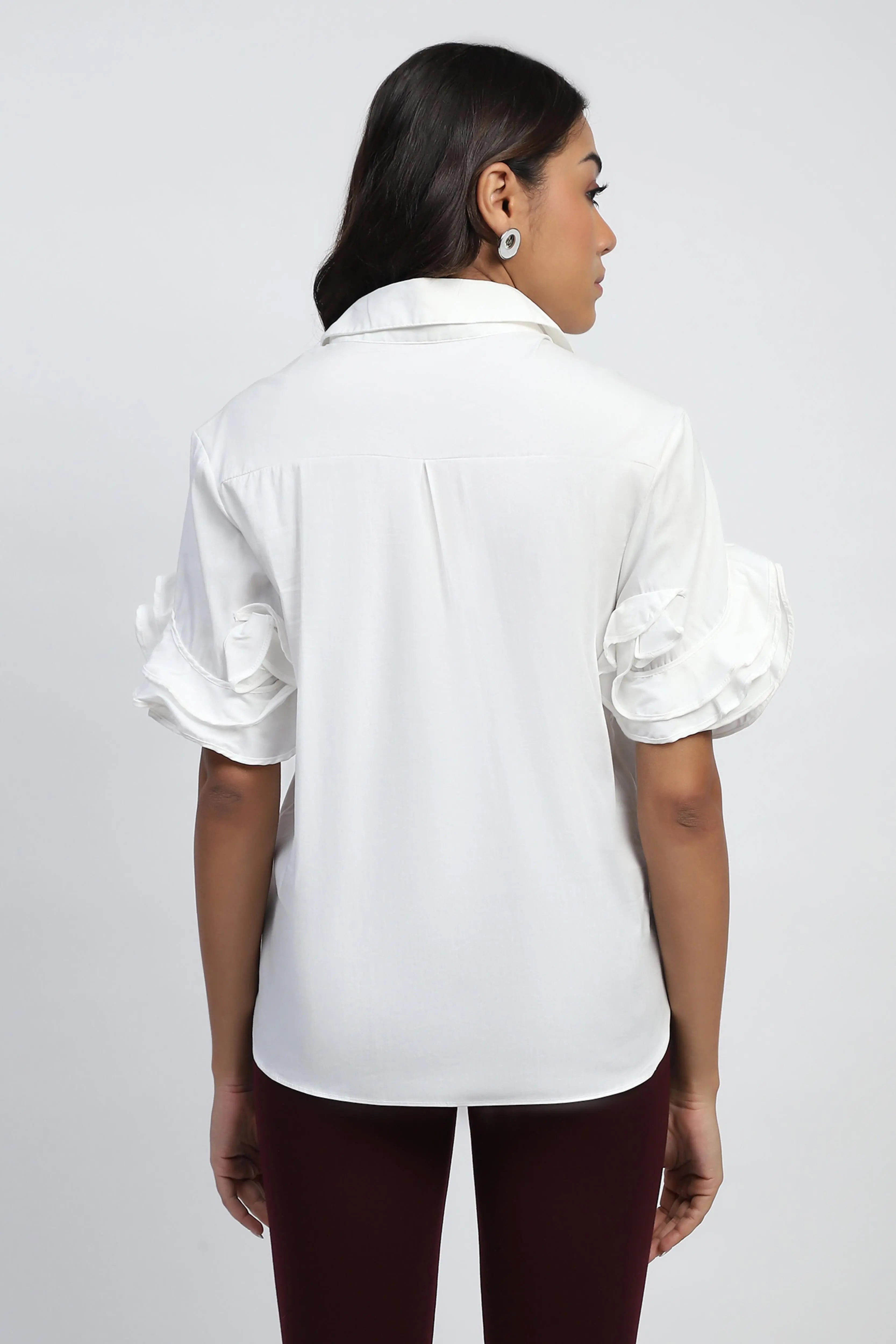 White Solid Cotton Regular Fit Shirt - Global Republic