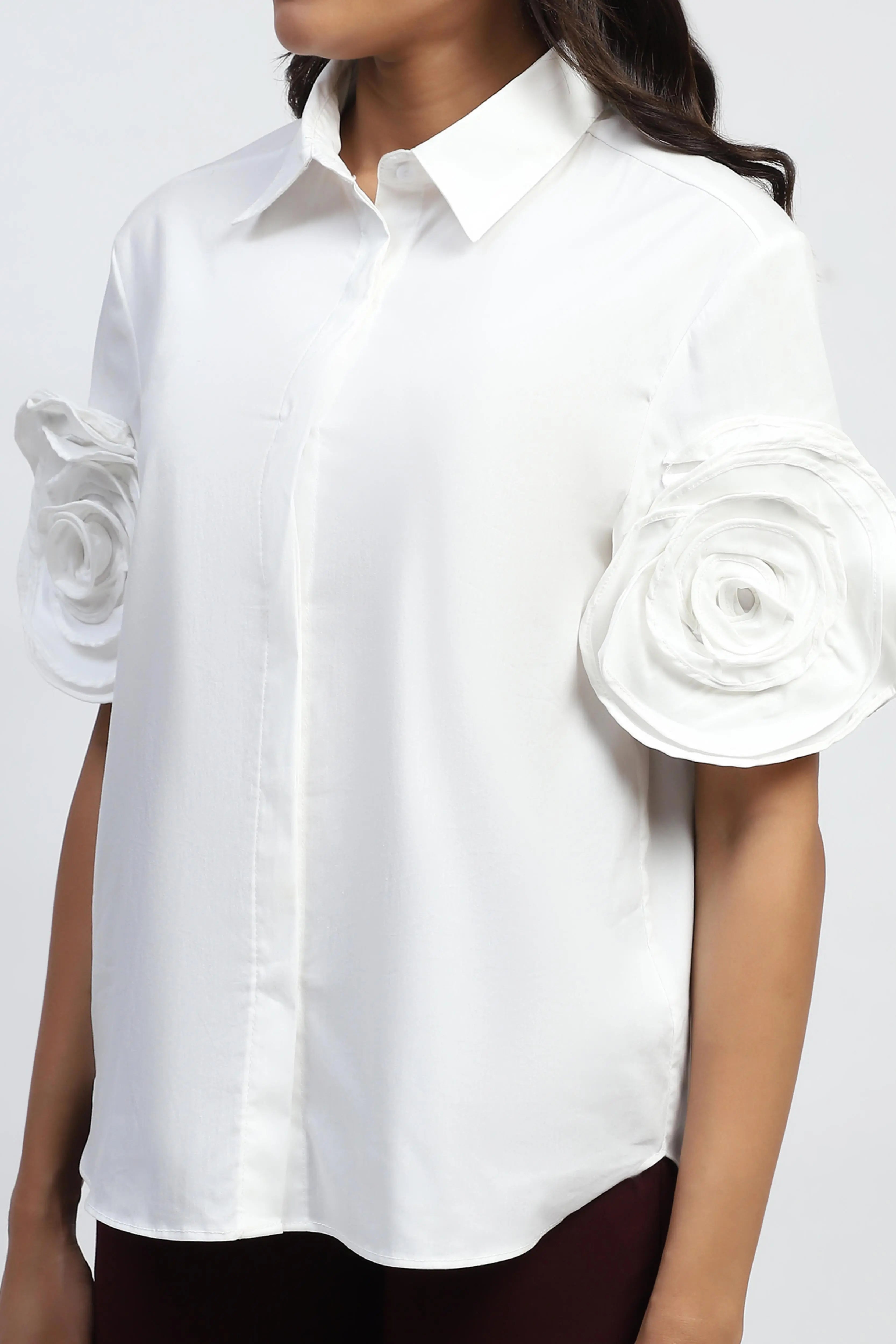 White Solid Cotton Regular Fit Shirt - Global Republic