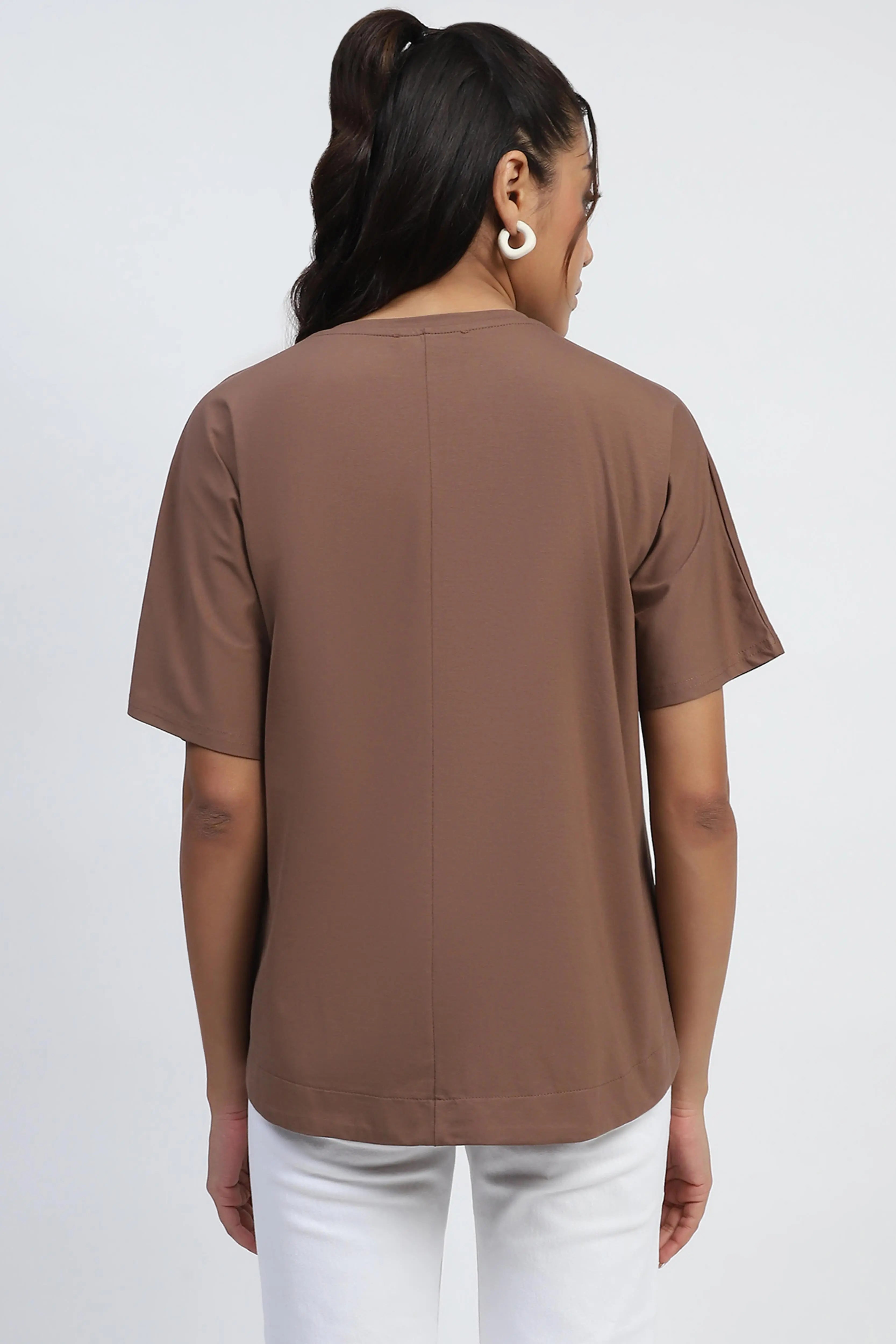 Brown Cotton Embroidered Boxy Top - Global Republic
