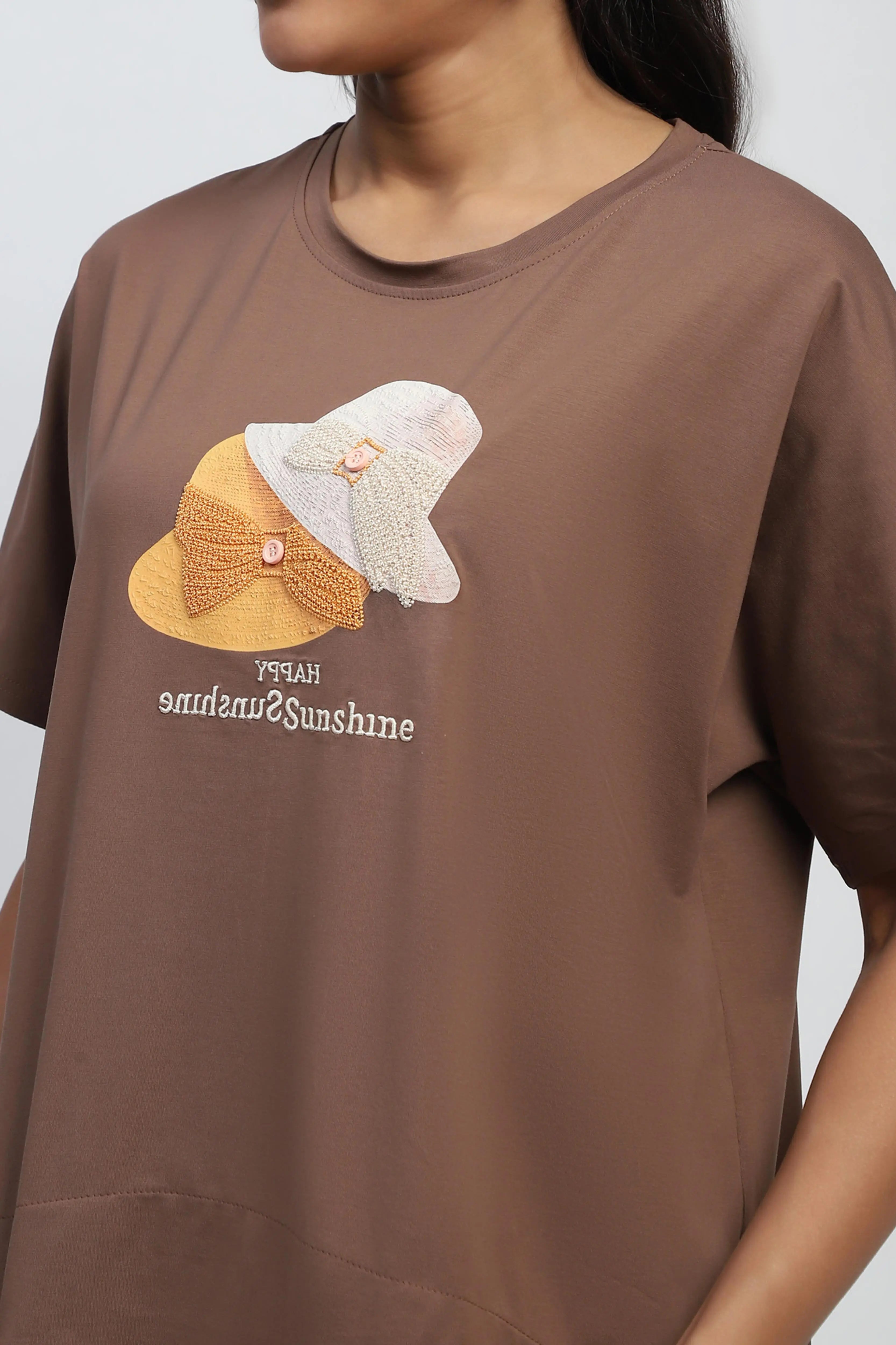 Brown Cotton Embroidered Boxy Top - Global Republic