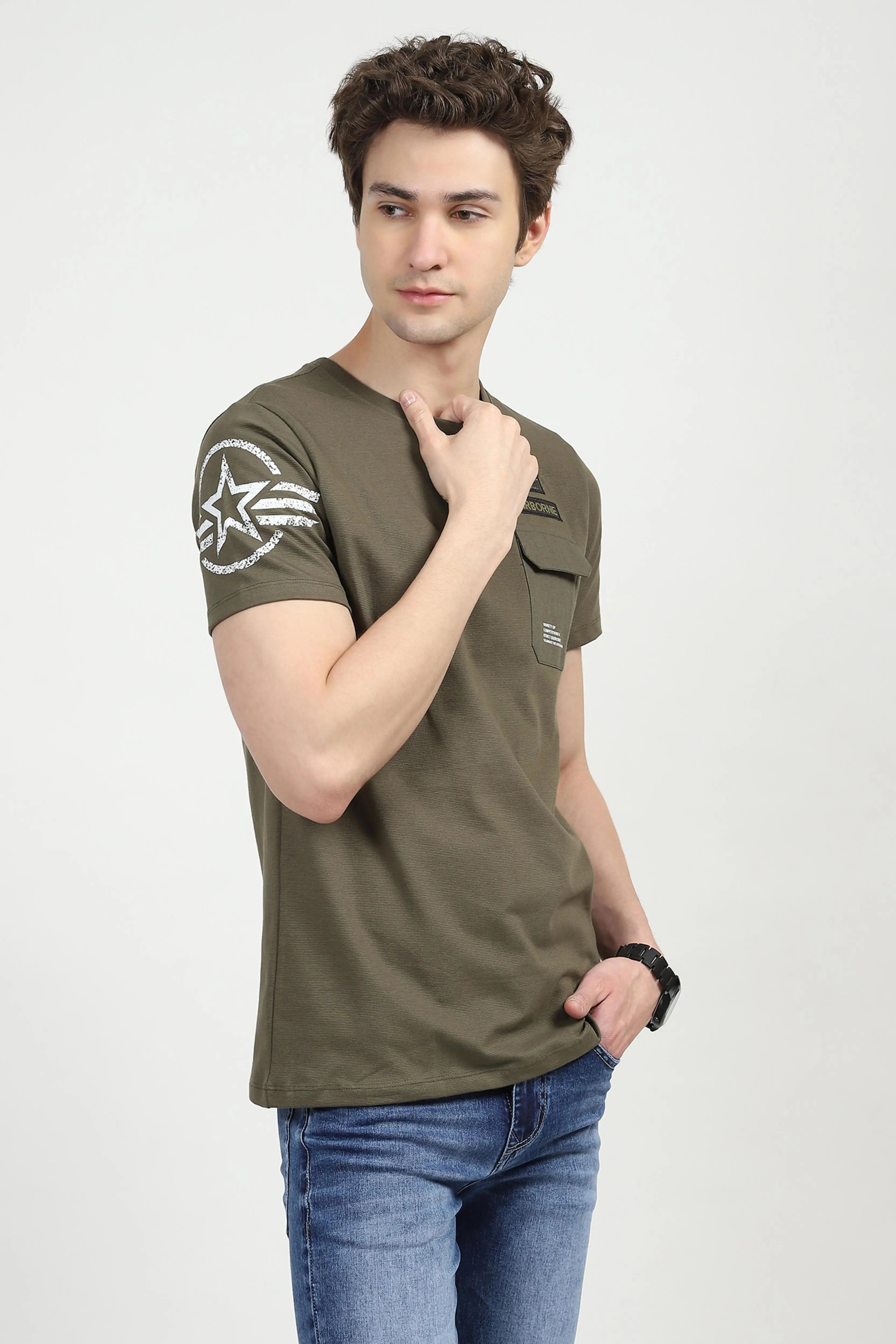Cotton Graphic Olive T-shirt - Global Republic