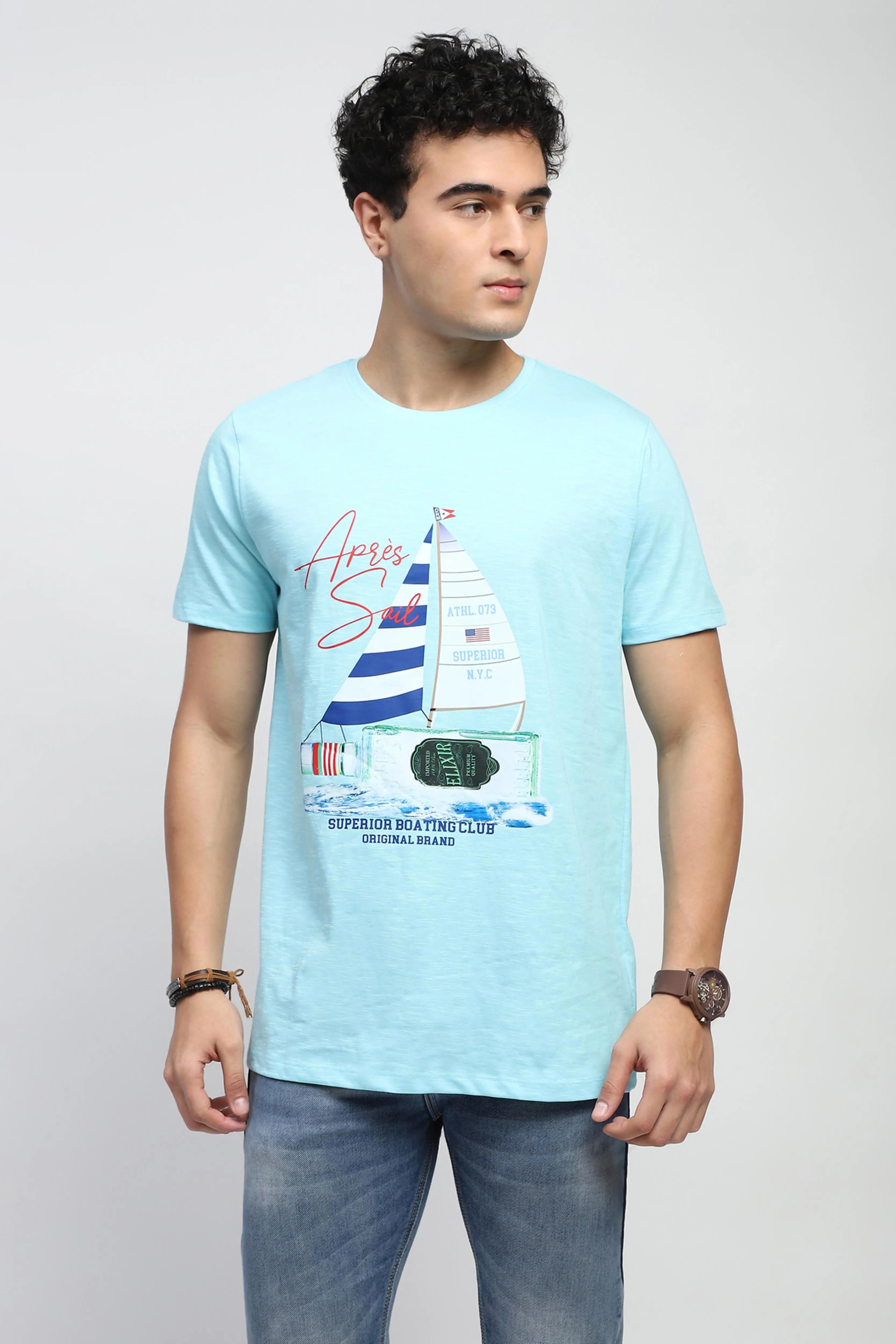 Aqua Graphic Cotton T-Shirt - Global Republic