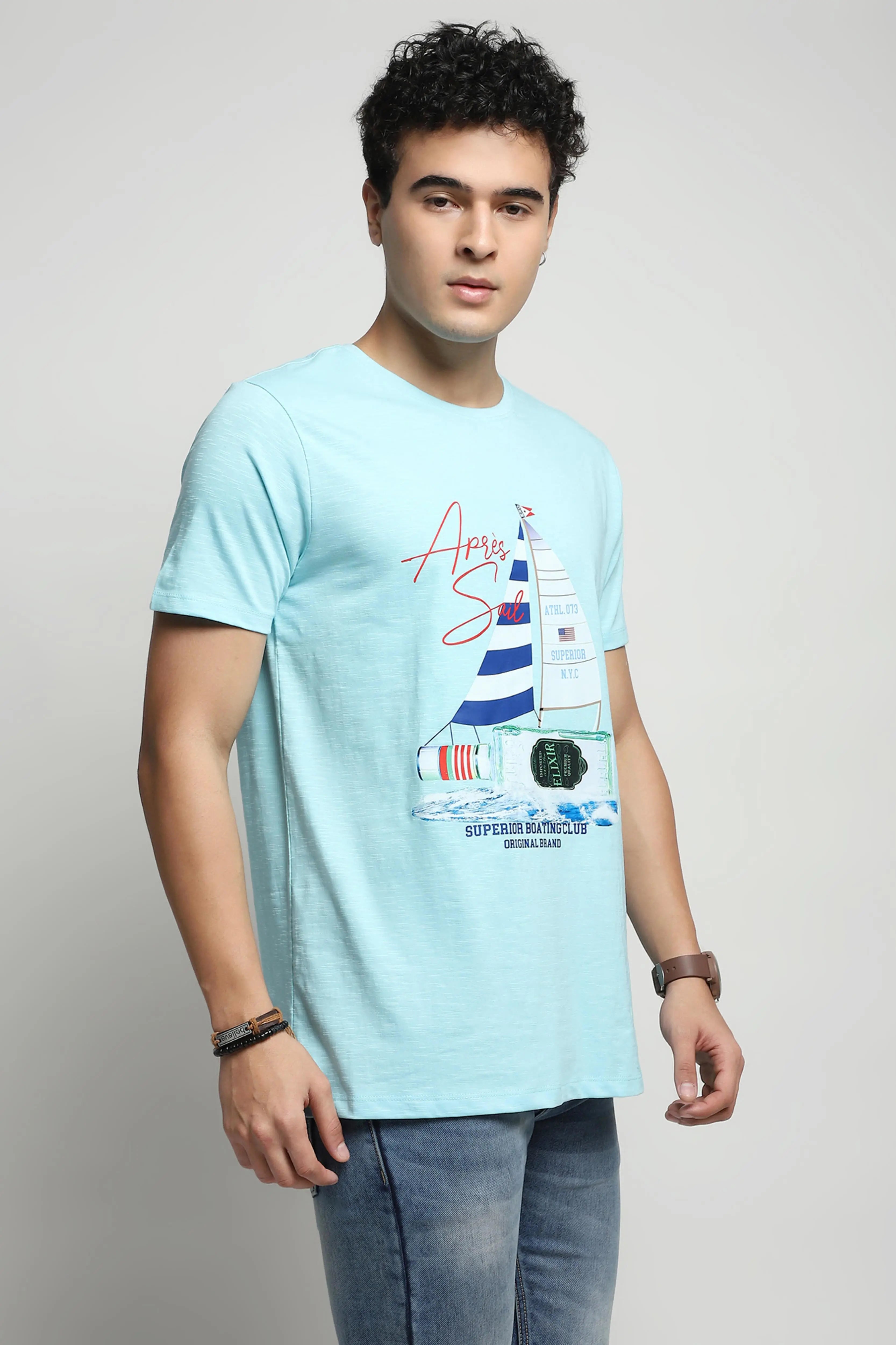 Aqua Graphic Cotton T-Shirt - Global Republic
