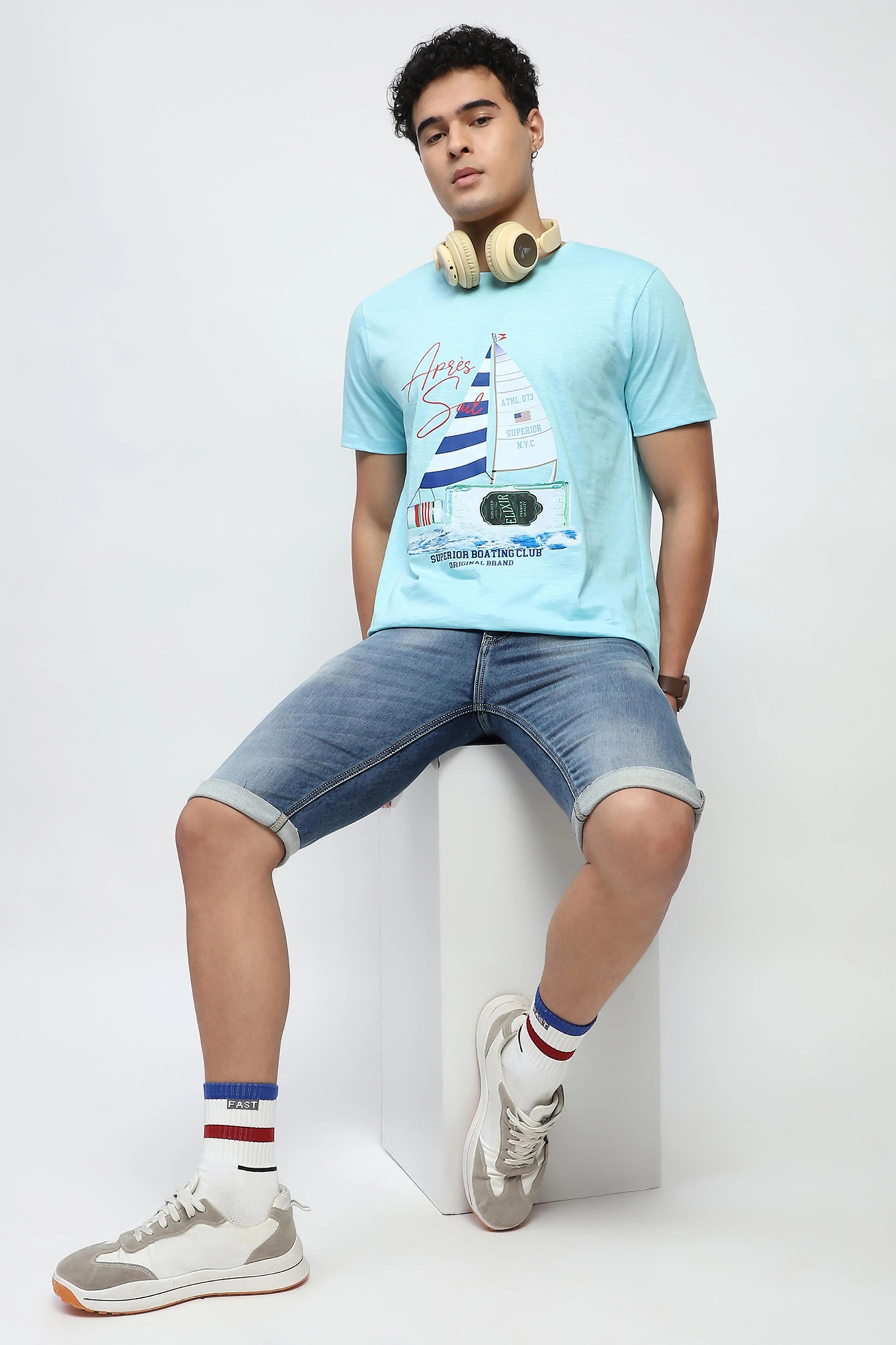 Aqua Graphic Cotton T-Shirt - Global Republic