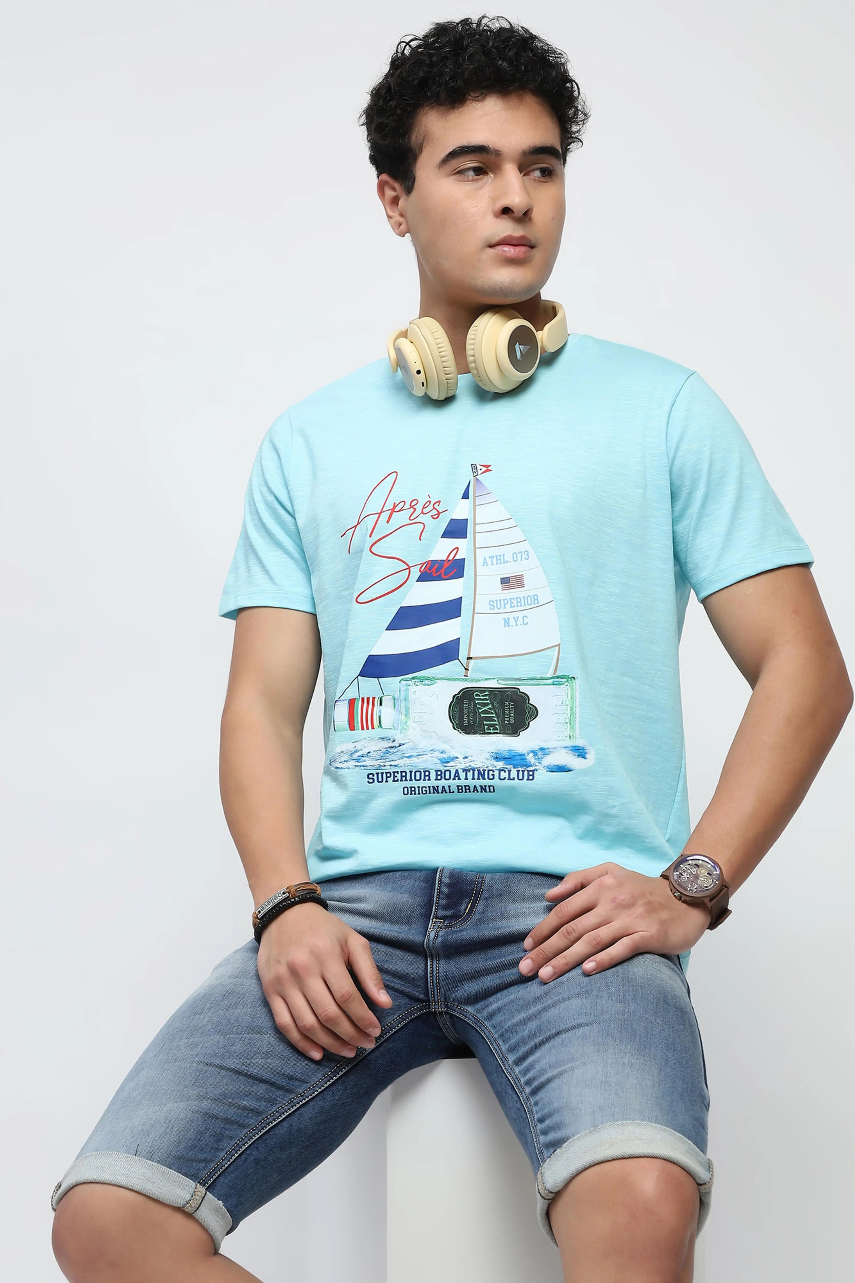 Aqua Graphic Cotton T-Shirt - Global Republic