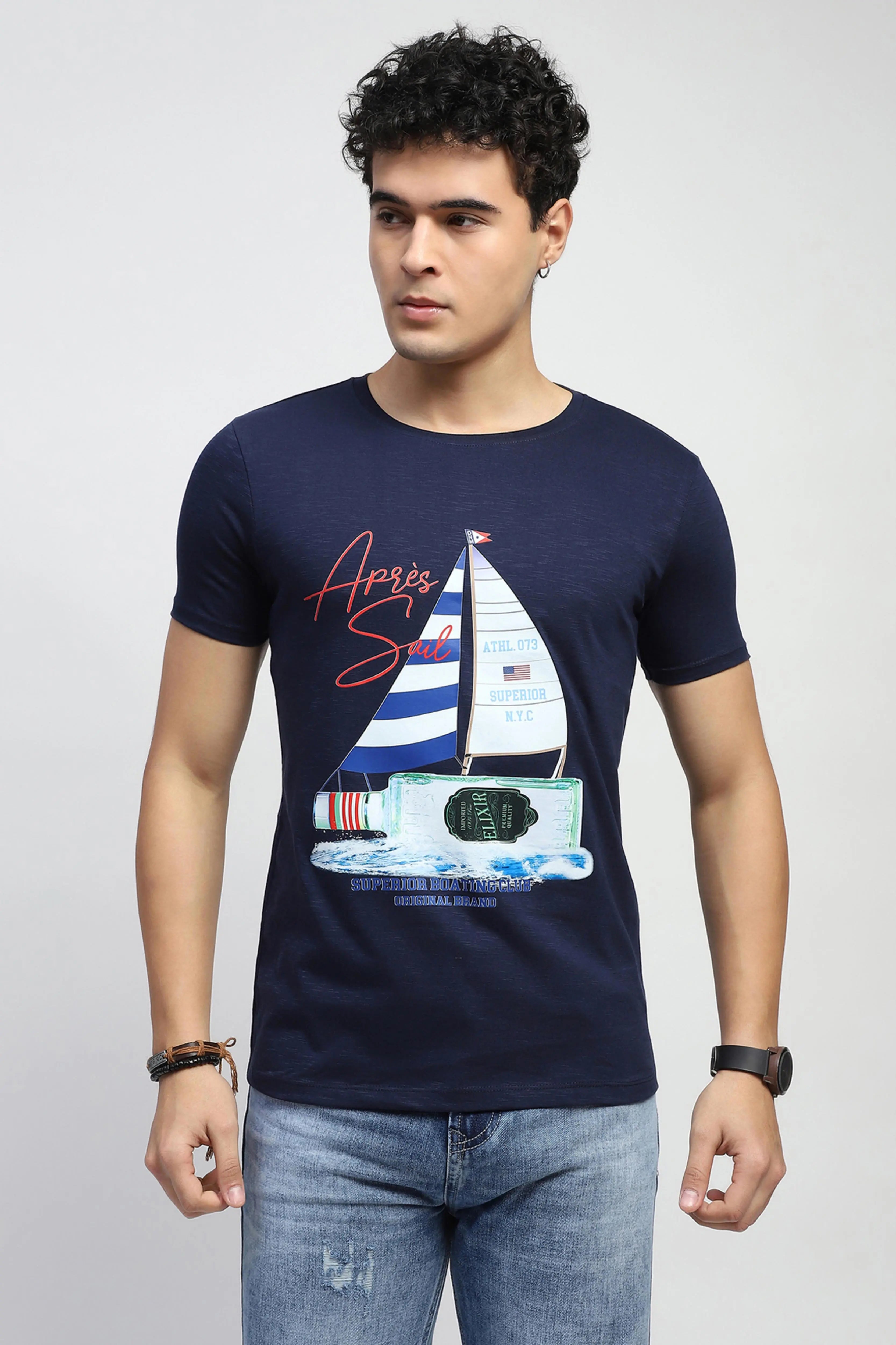 Navy Graphic Cotton T-Shirt - Global Republic