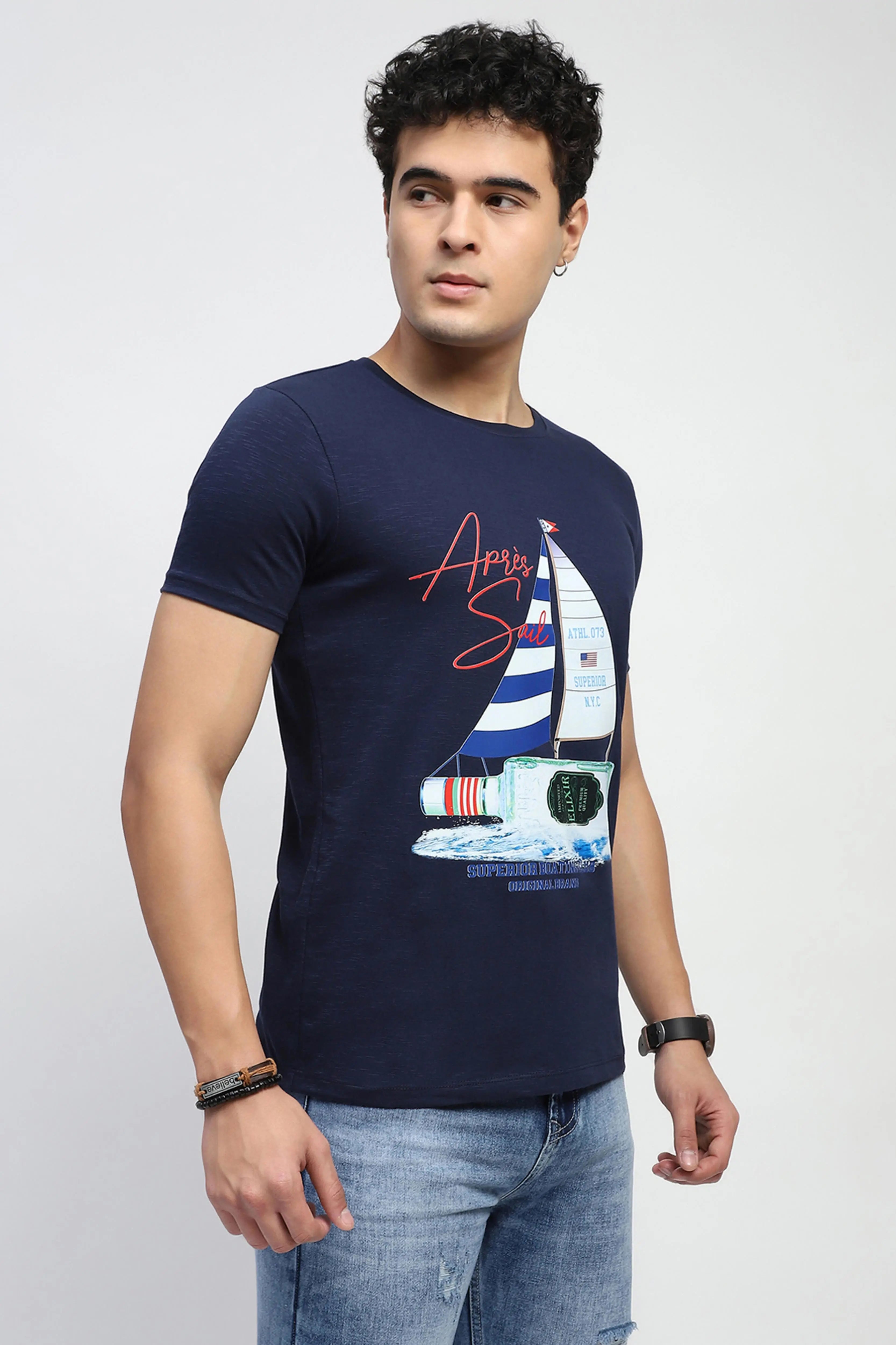 Navy Graphic Cotton T-Shirt - Global Republic