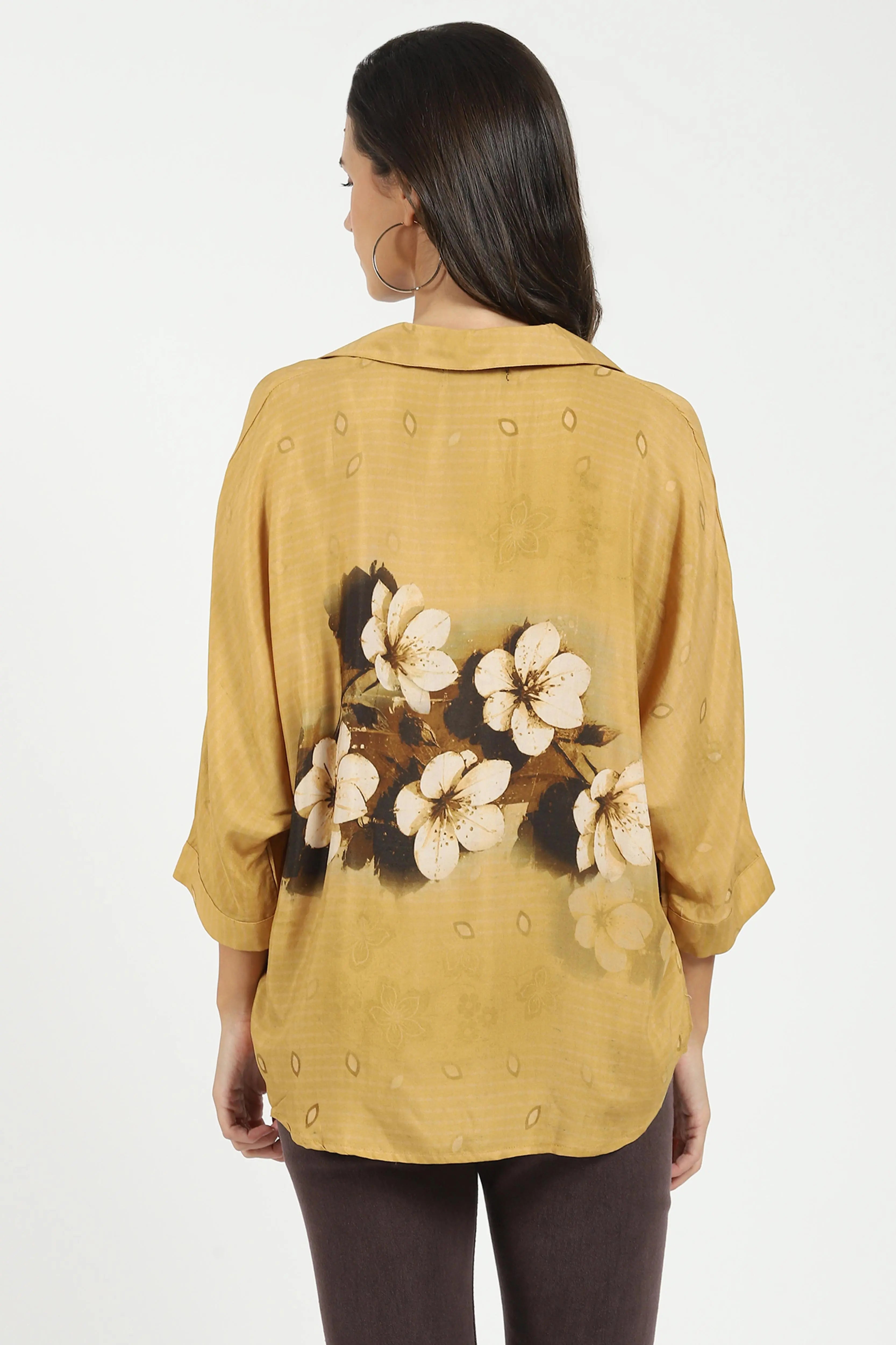 Mustard Viscose Floral Loose Top - Global Republic