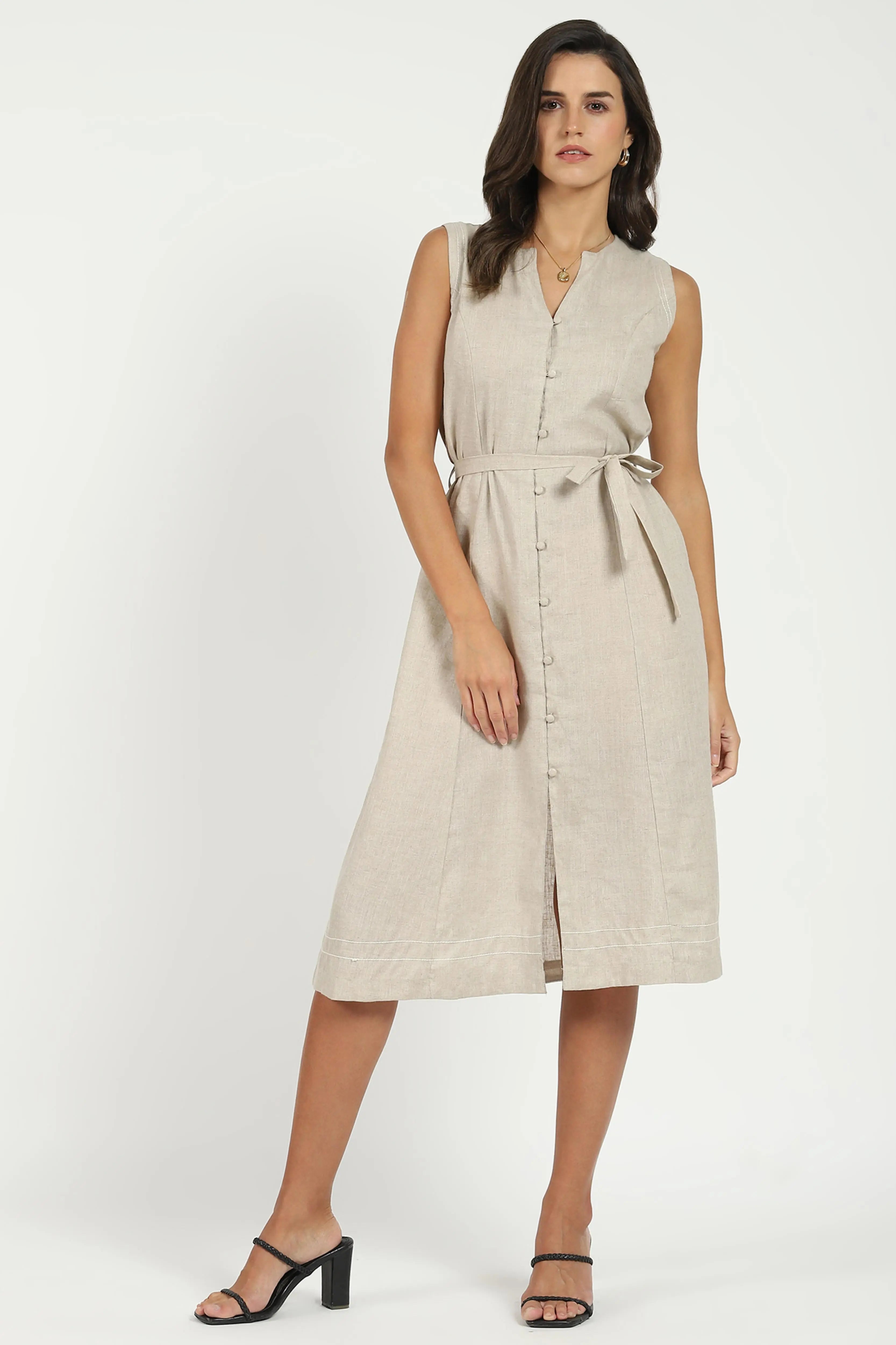 Natural Linen A-Line Dress - Global Republic