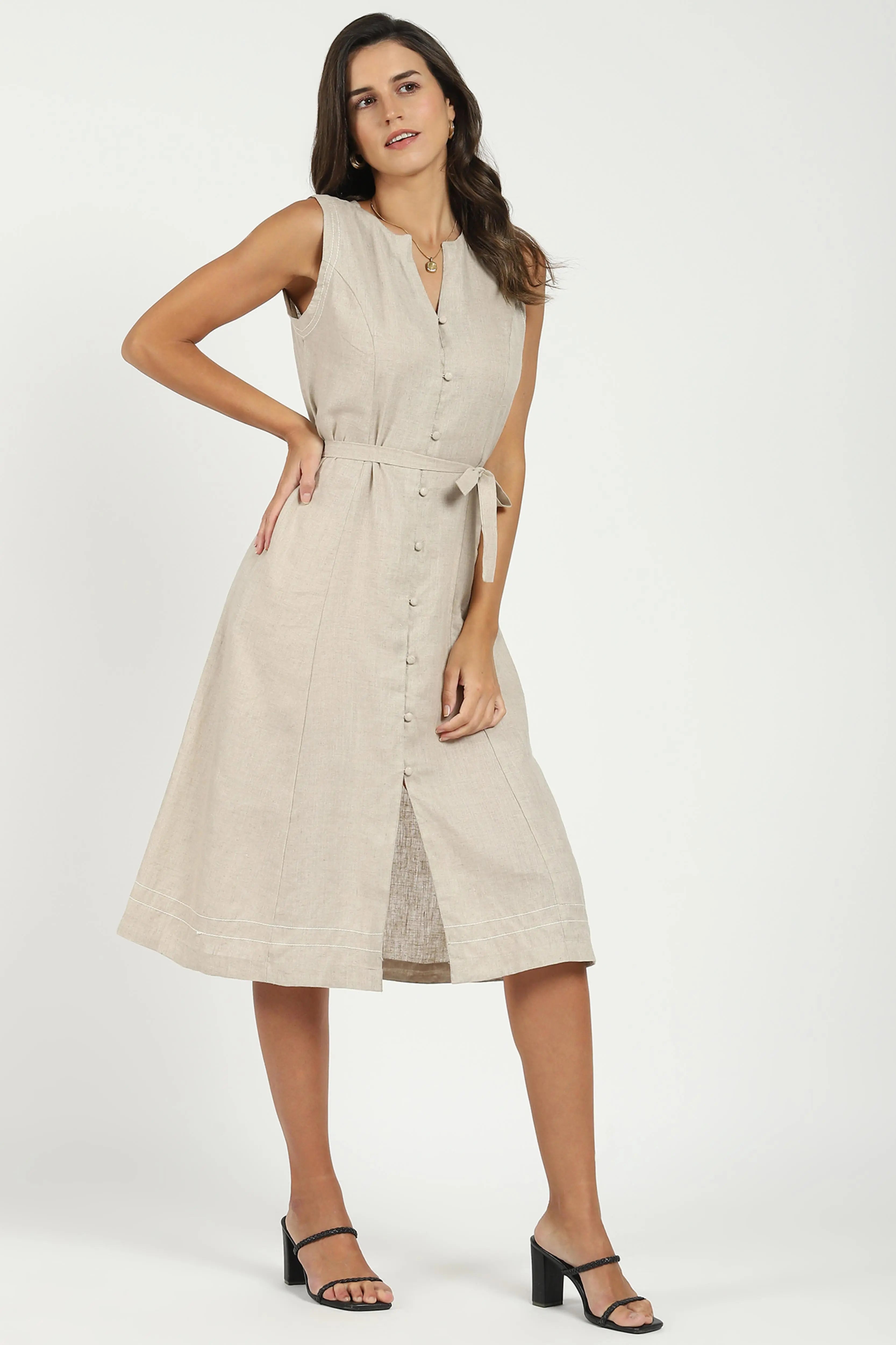 Natural Linen A-Line Dress - Global Republic
