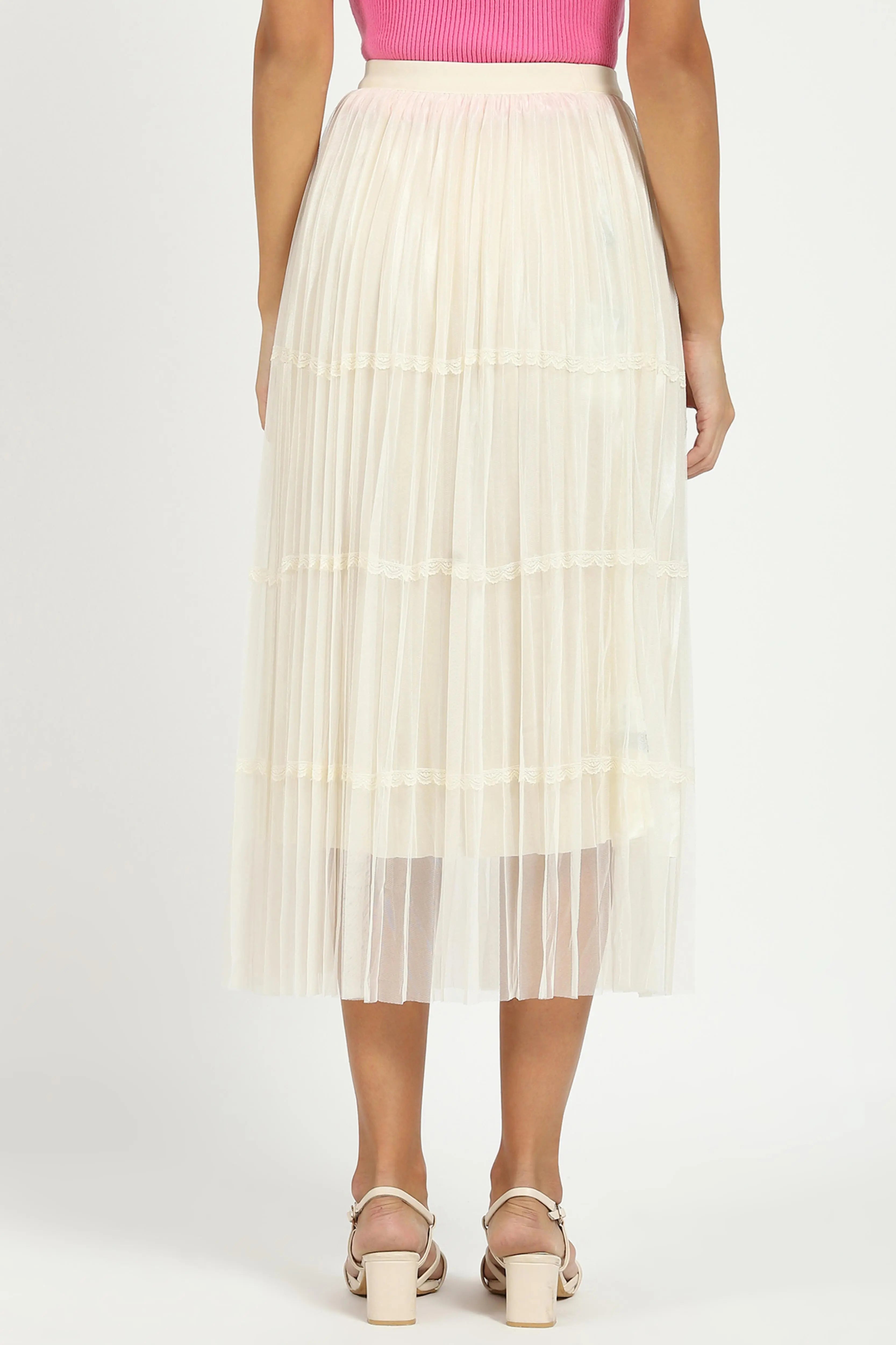 Cream Pleated Net Skirt - Global Republic