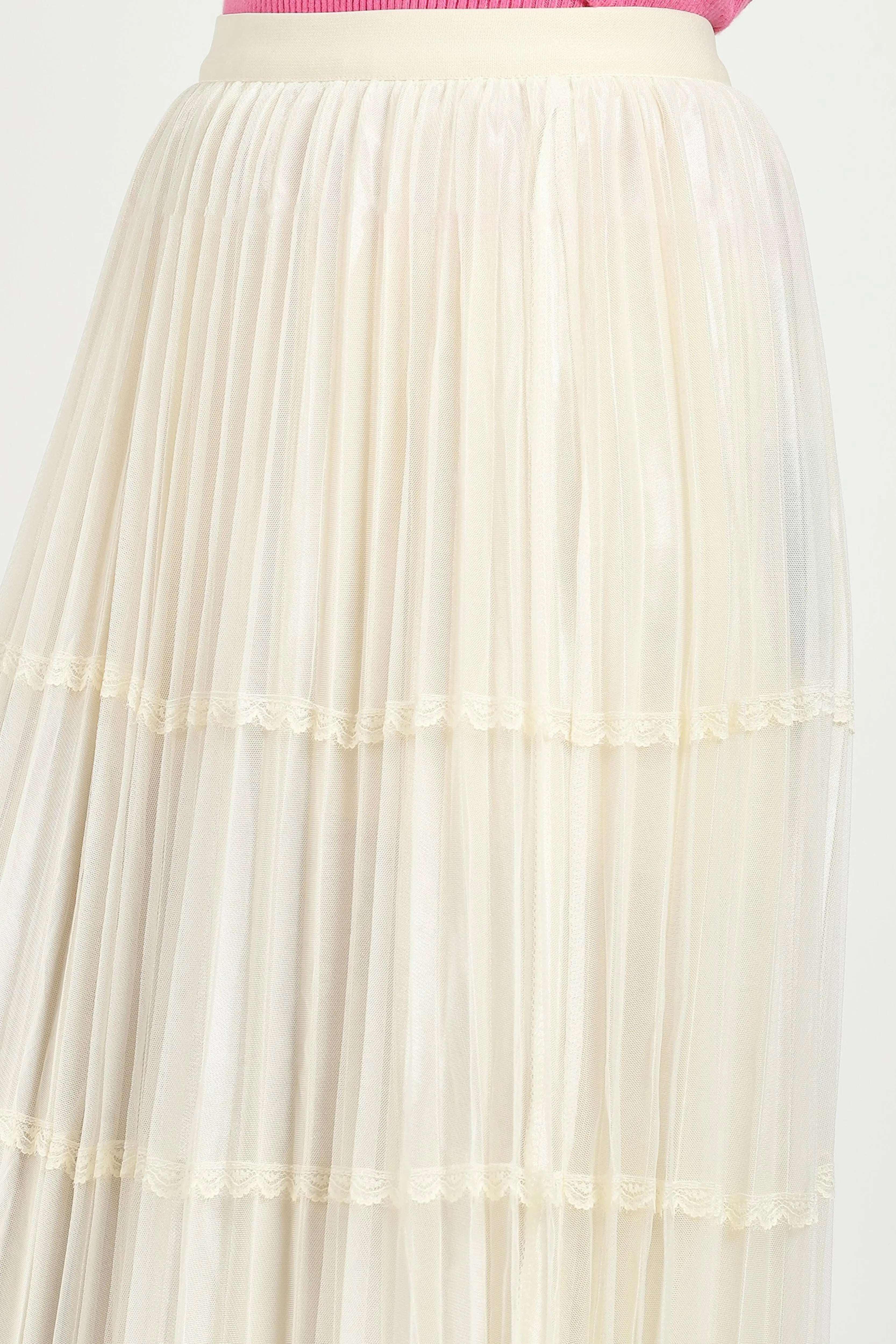 Cream Pleated Net Skirt - Global Republic