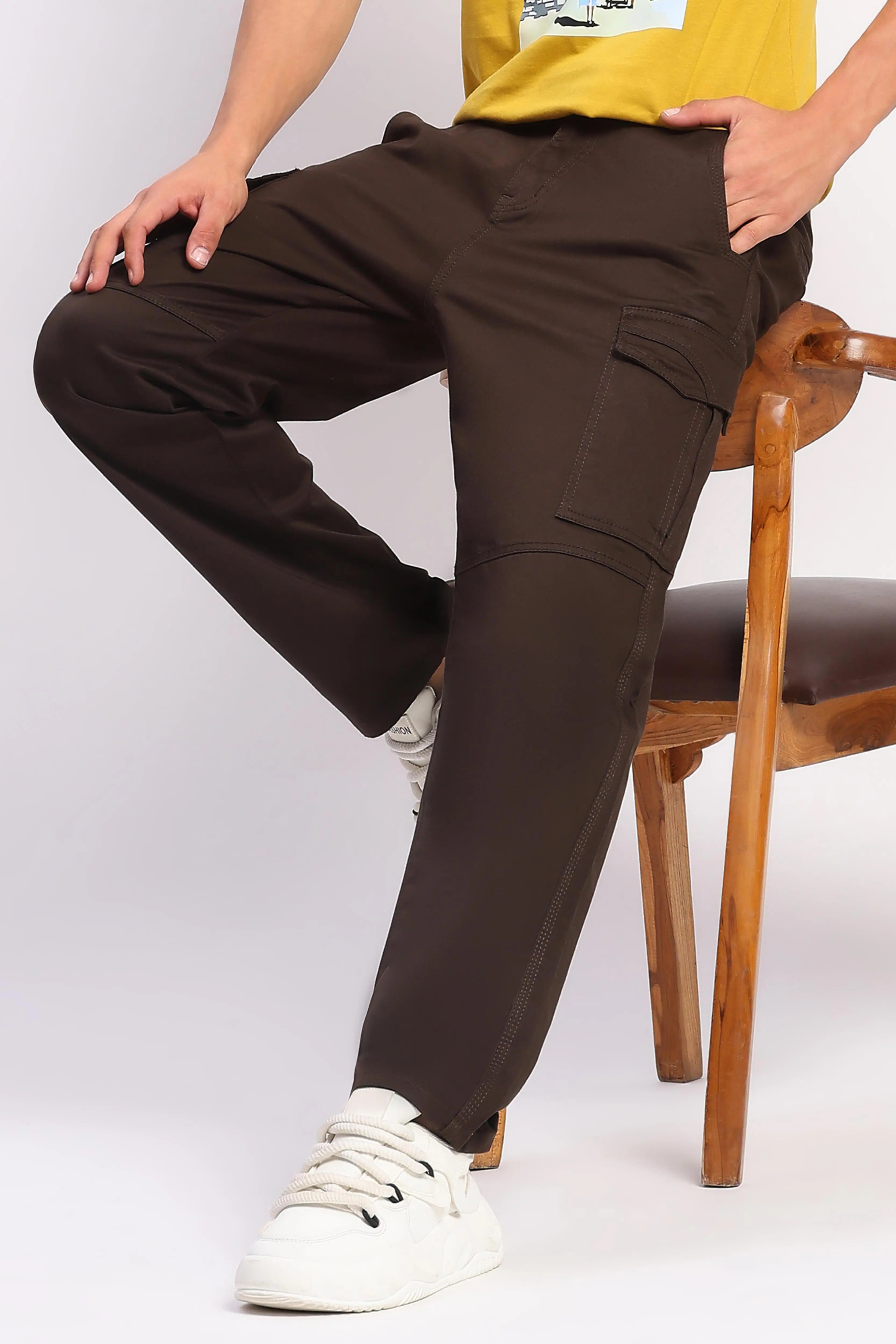 Brown Cotton Blend Regular Fit Cargo - Global Republic