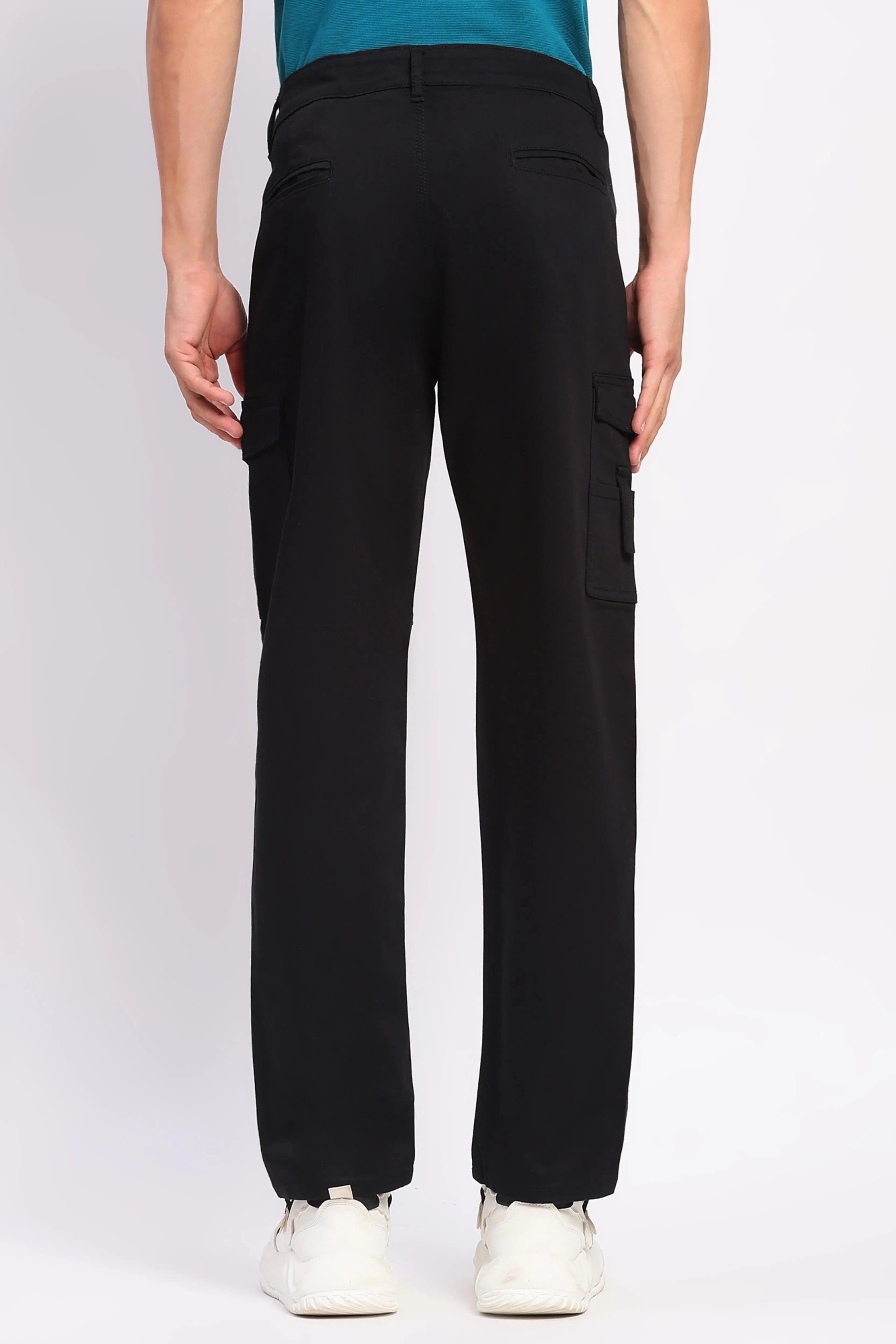 Black Cotton Blend Regular Fit Cargo - Global Republic