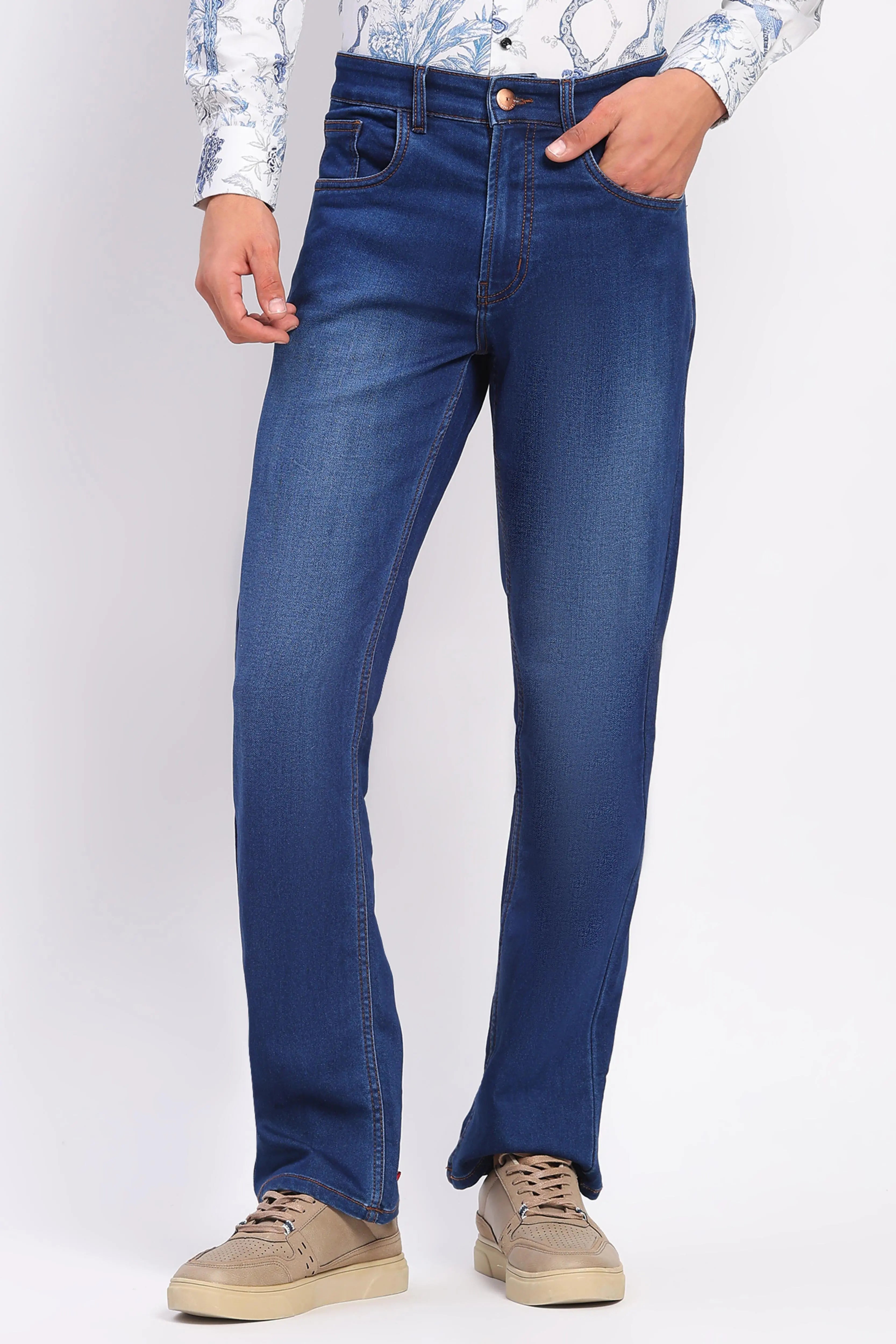 Stretchable Dark Blue Cotton Blend Jeans - Global Republic