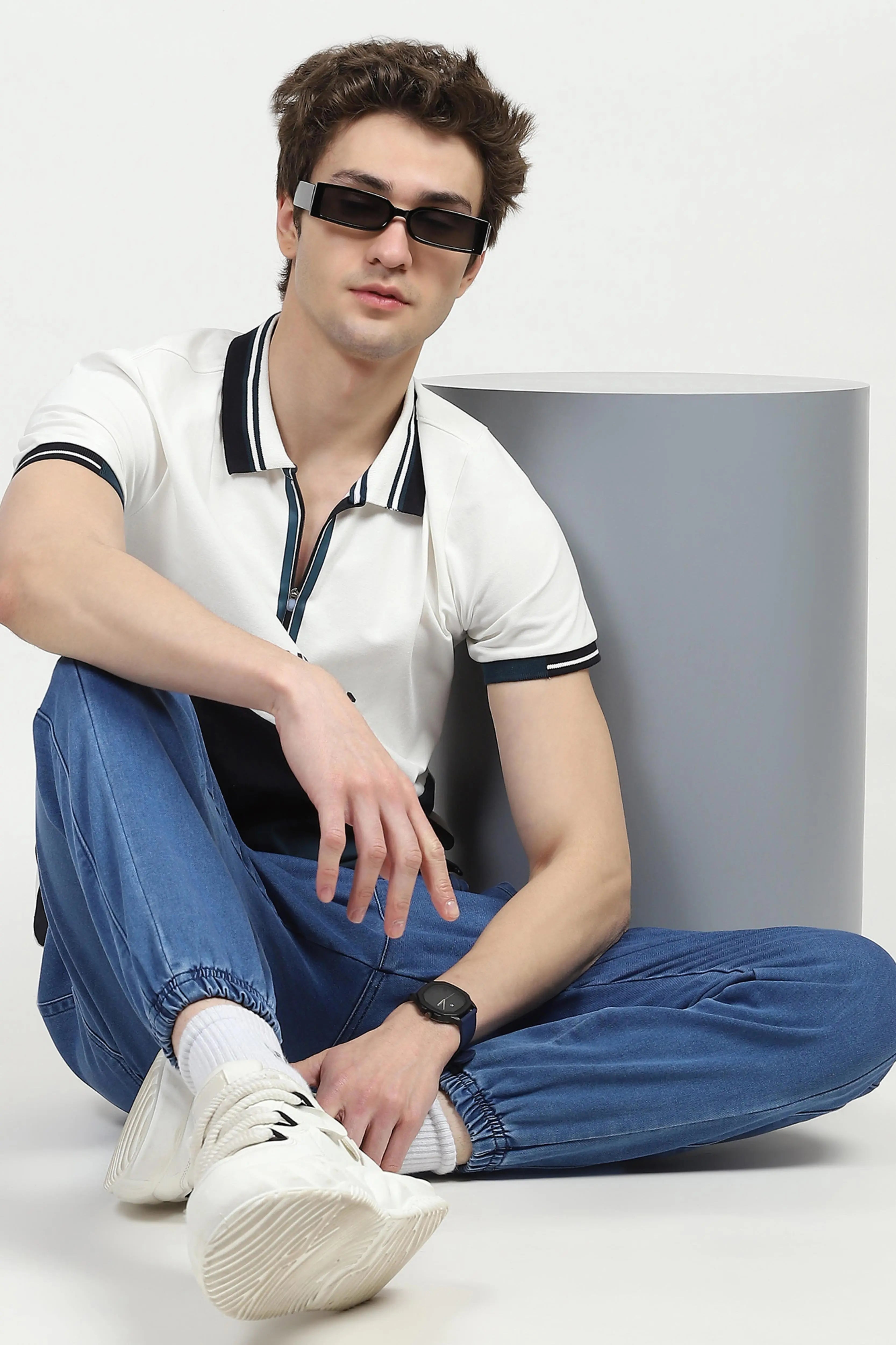 Blue Stretchable Cotton Joggers - Global Republic