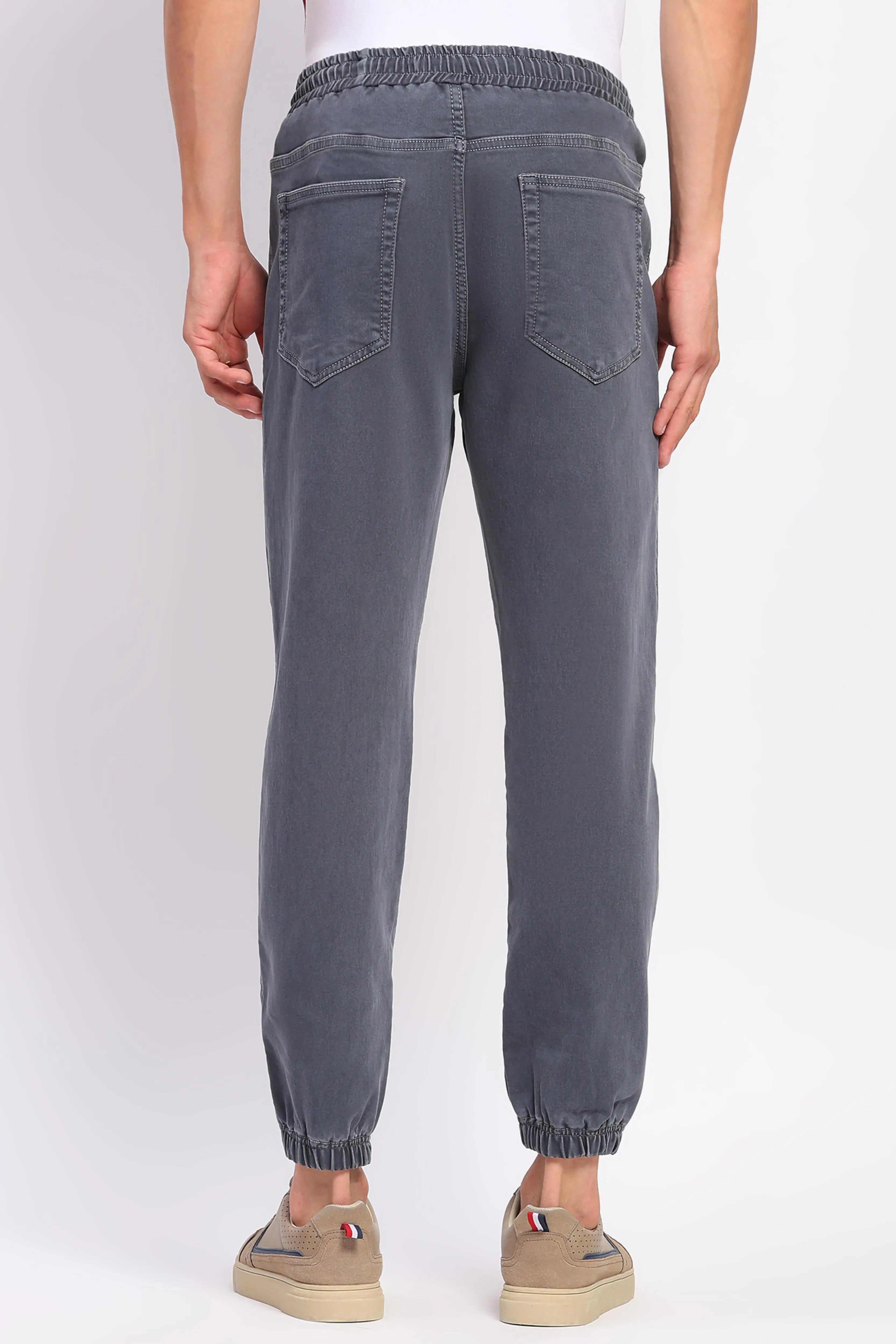 Solid Grey Stretchable Cotton Blend Joggers - Global Republic