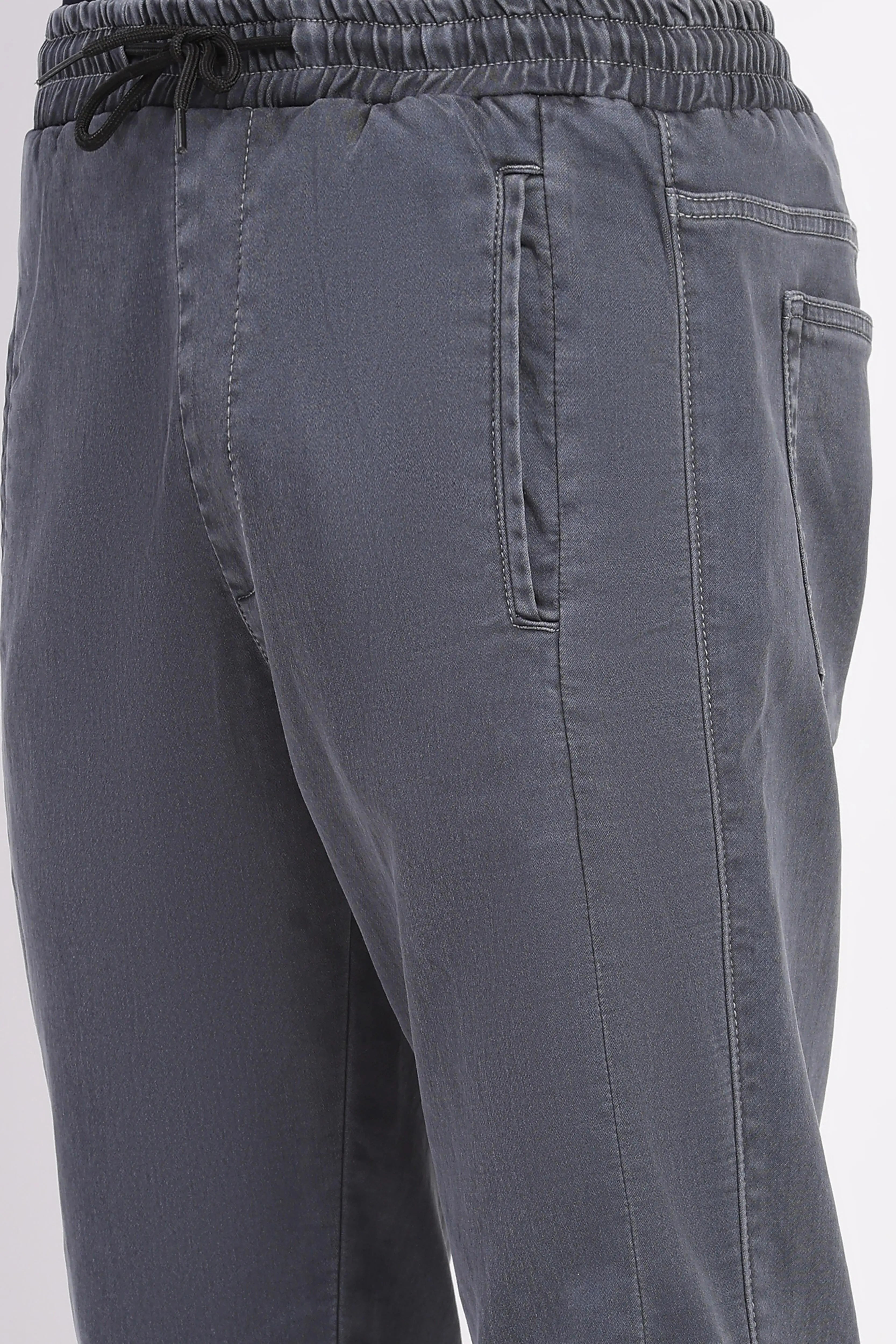 Solid Grey Stretchable Cotton Blend Joggers - Global Republic
