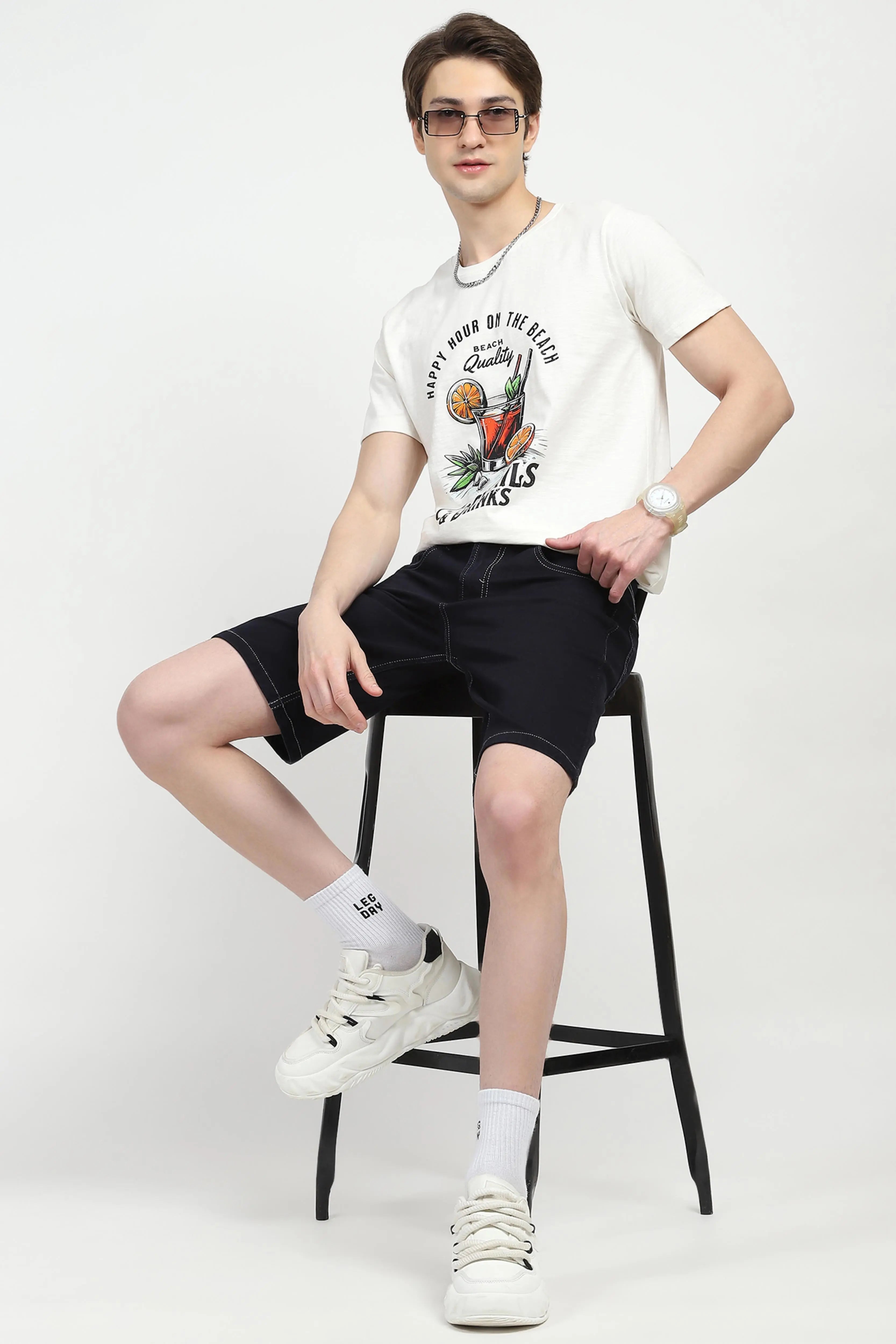 Navy Blue Cotton Denim Shorts - Global Republic