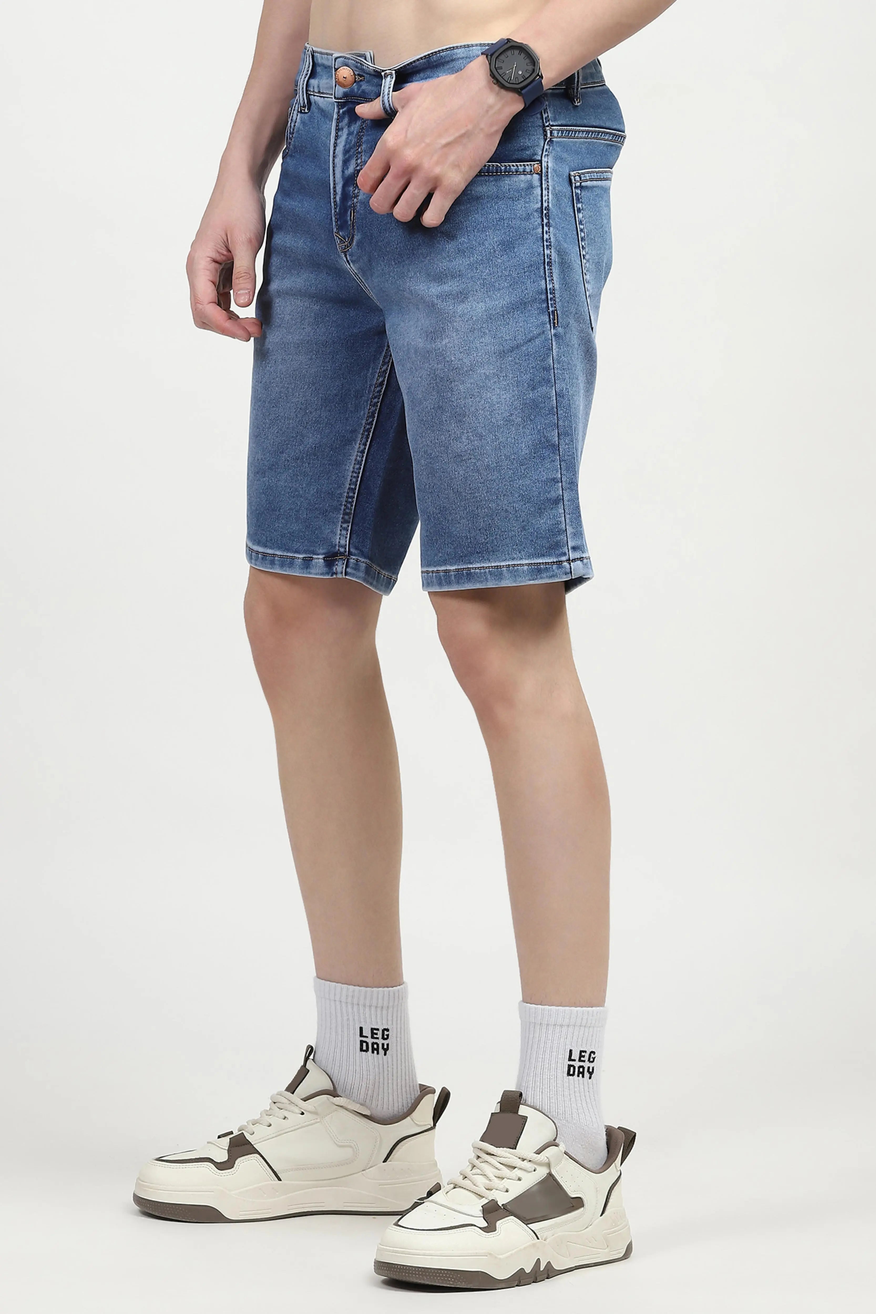Blue Cotton Denim Shorts - Global Republic