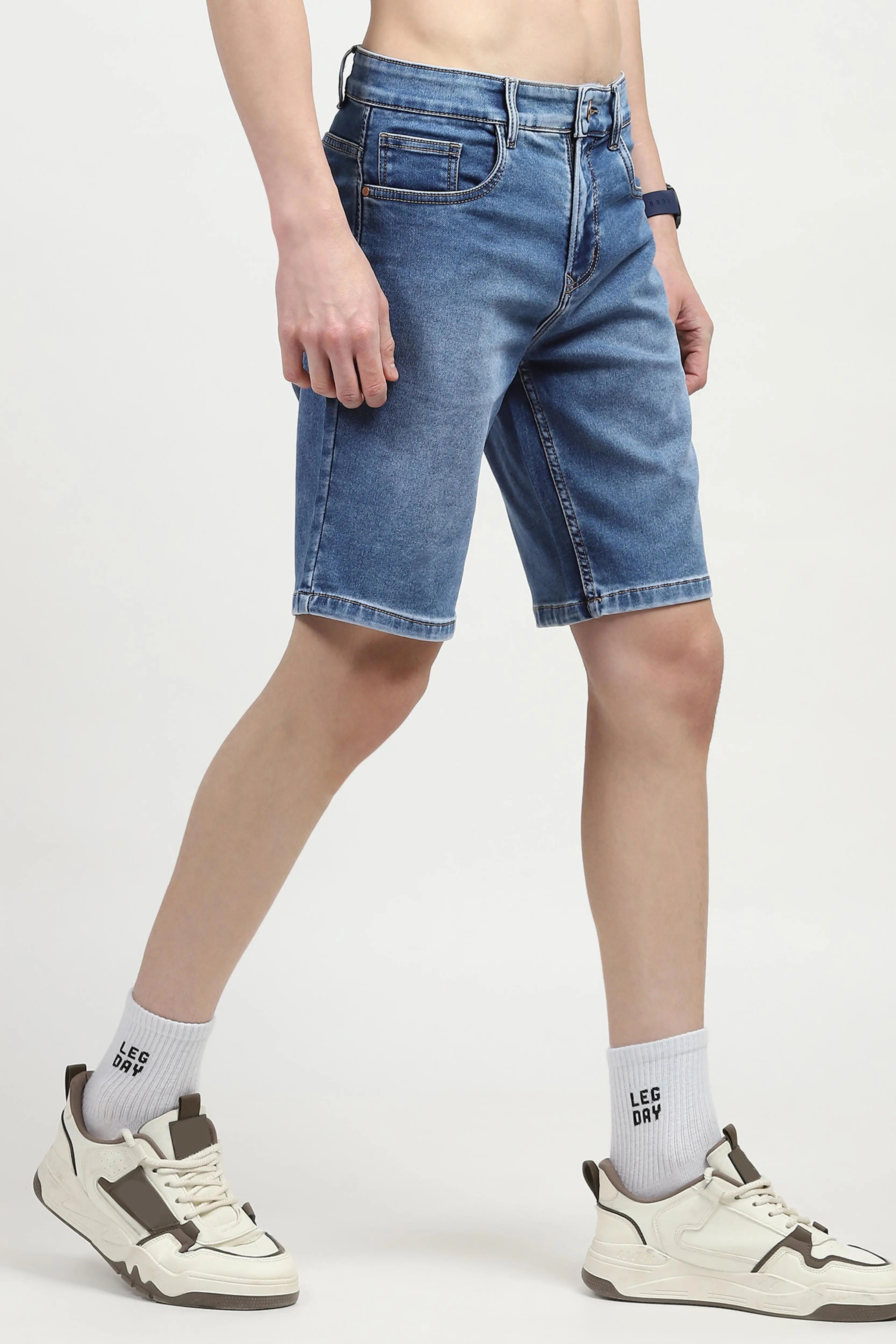 Blue Cotton Denim Shorts - Global Republic