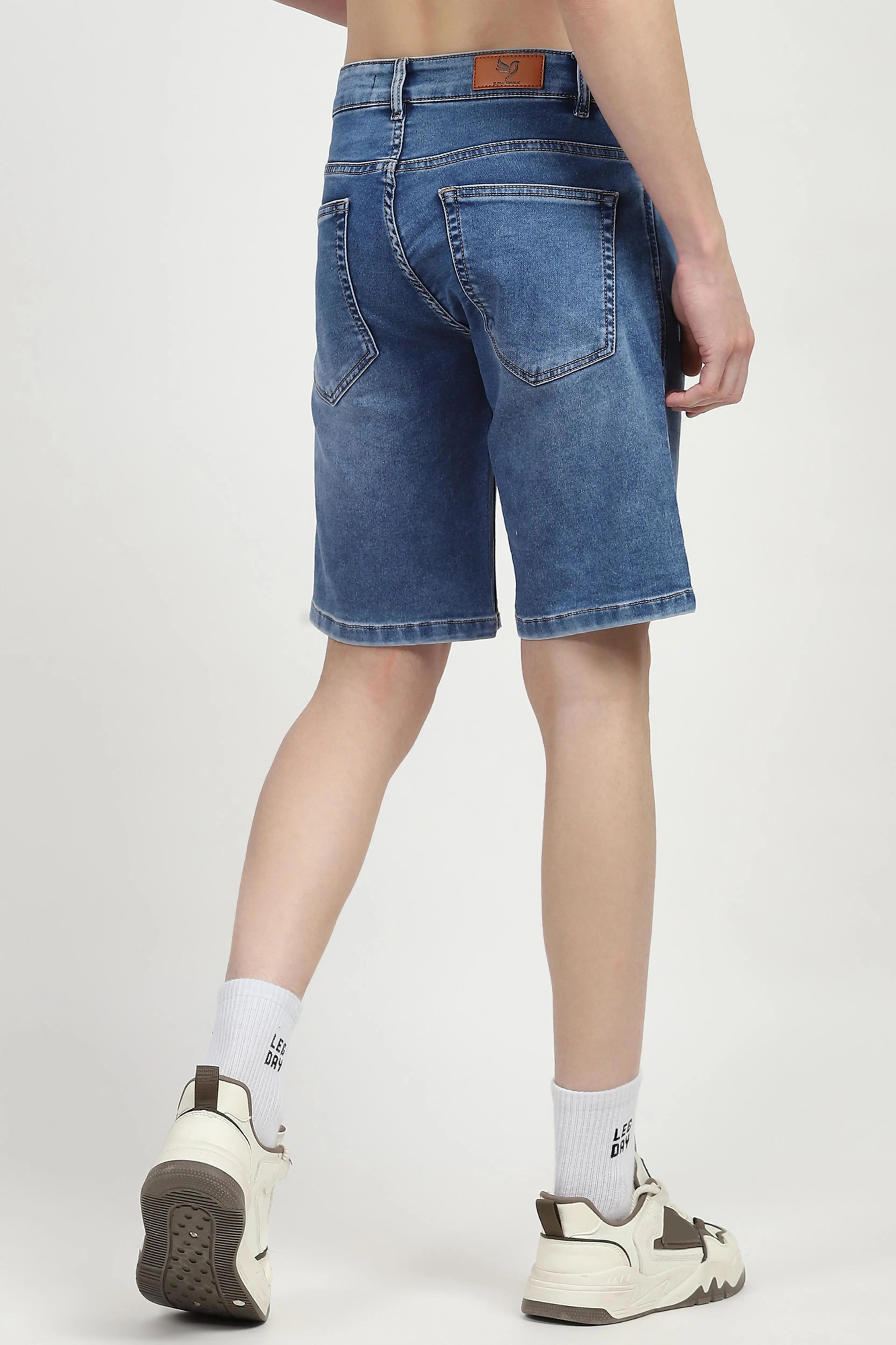 Blue Cotton Denim Shorts - Global Republic