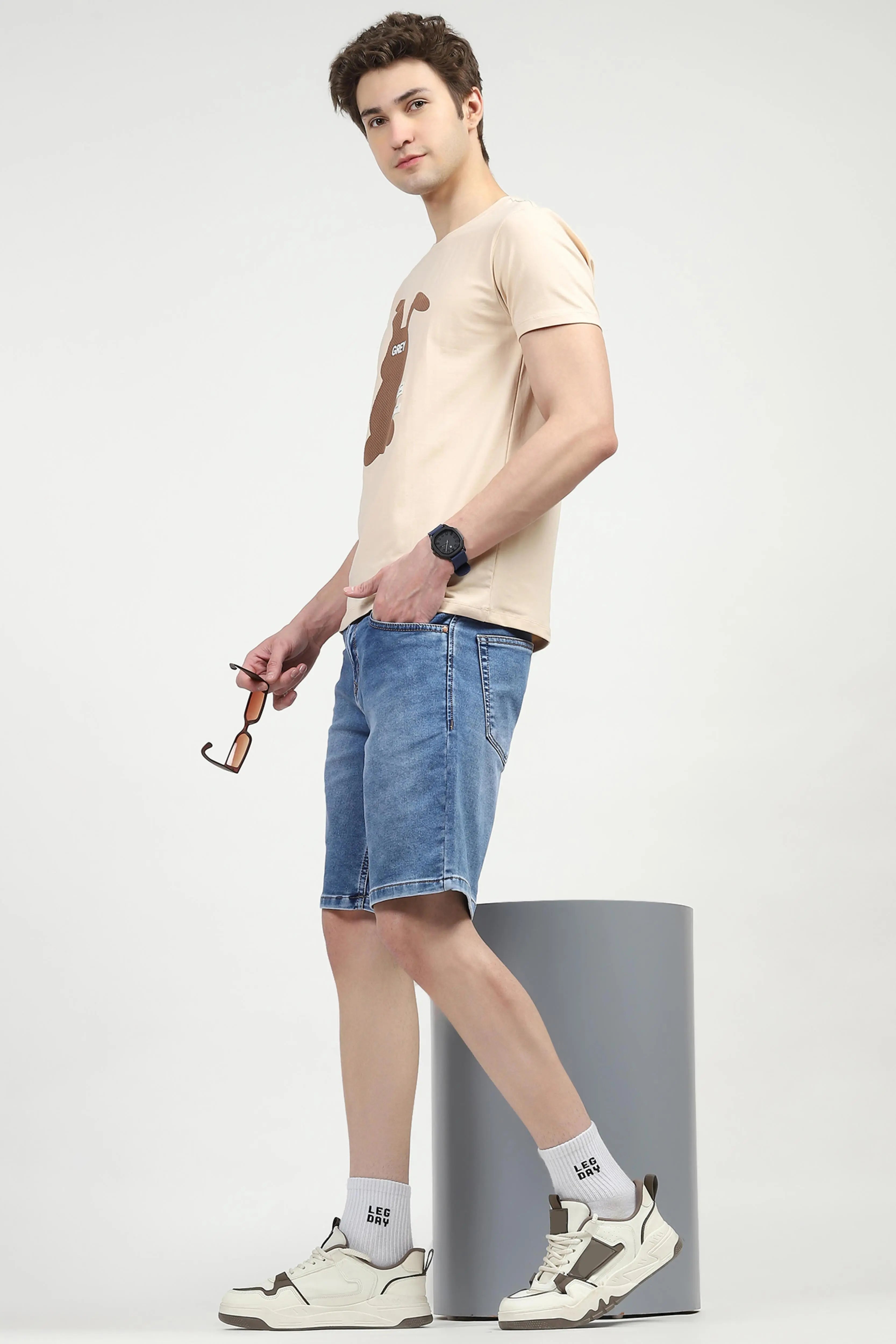 Blue Cotton Denim Shorts - Global Republic