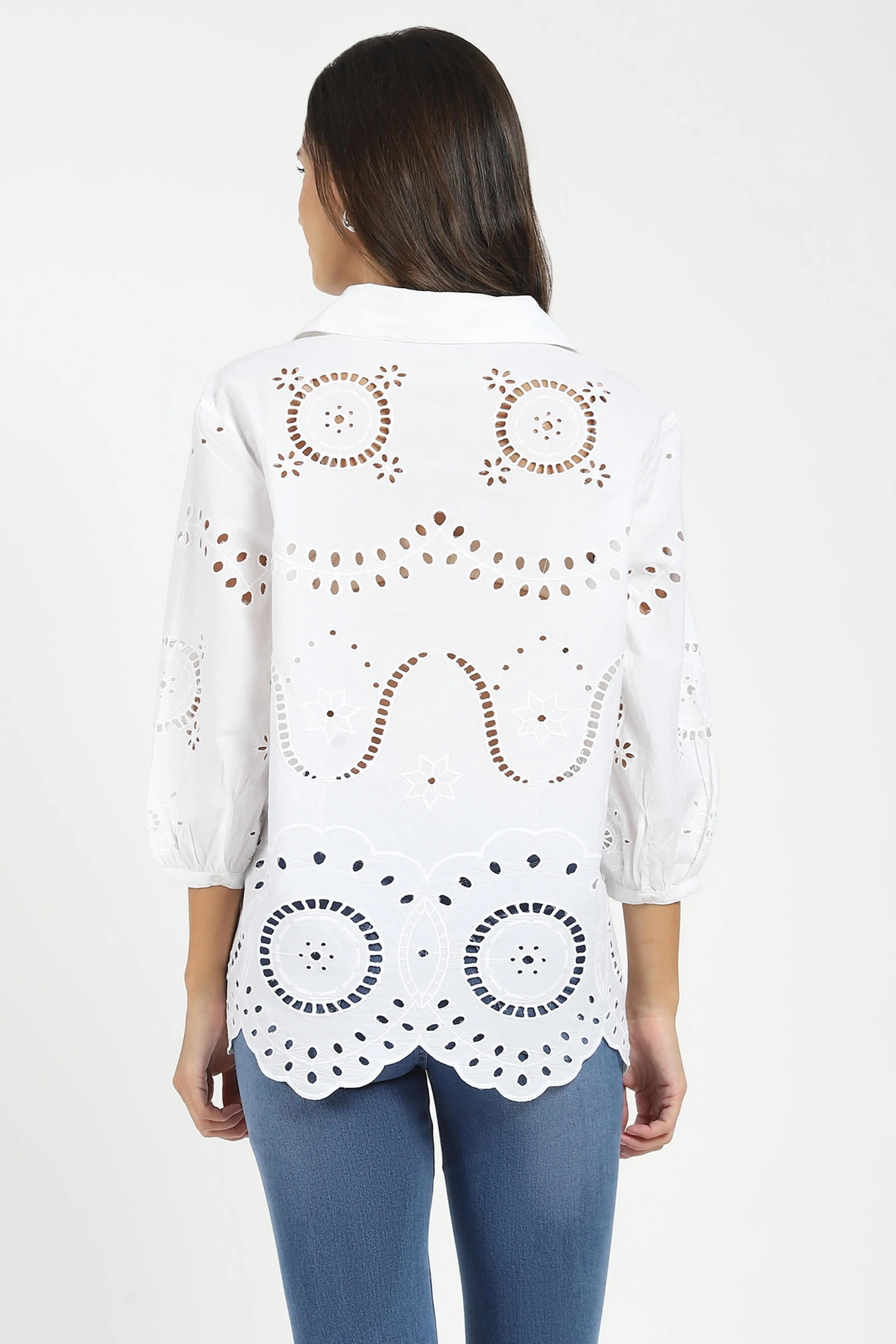 White Embroidered  Schiffli Cotton Top - Global Republic