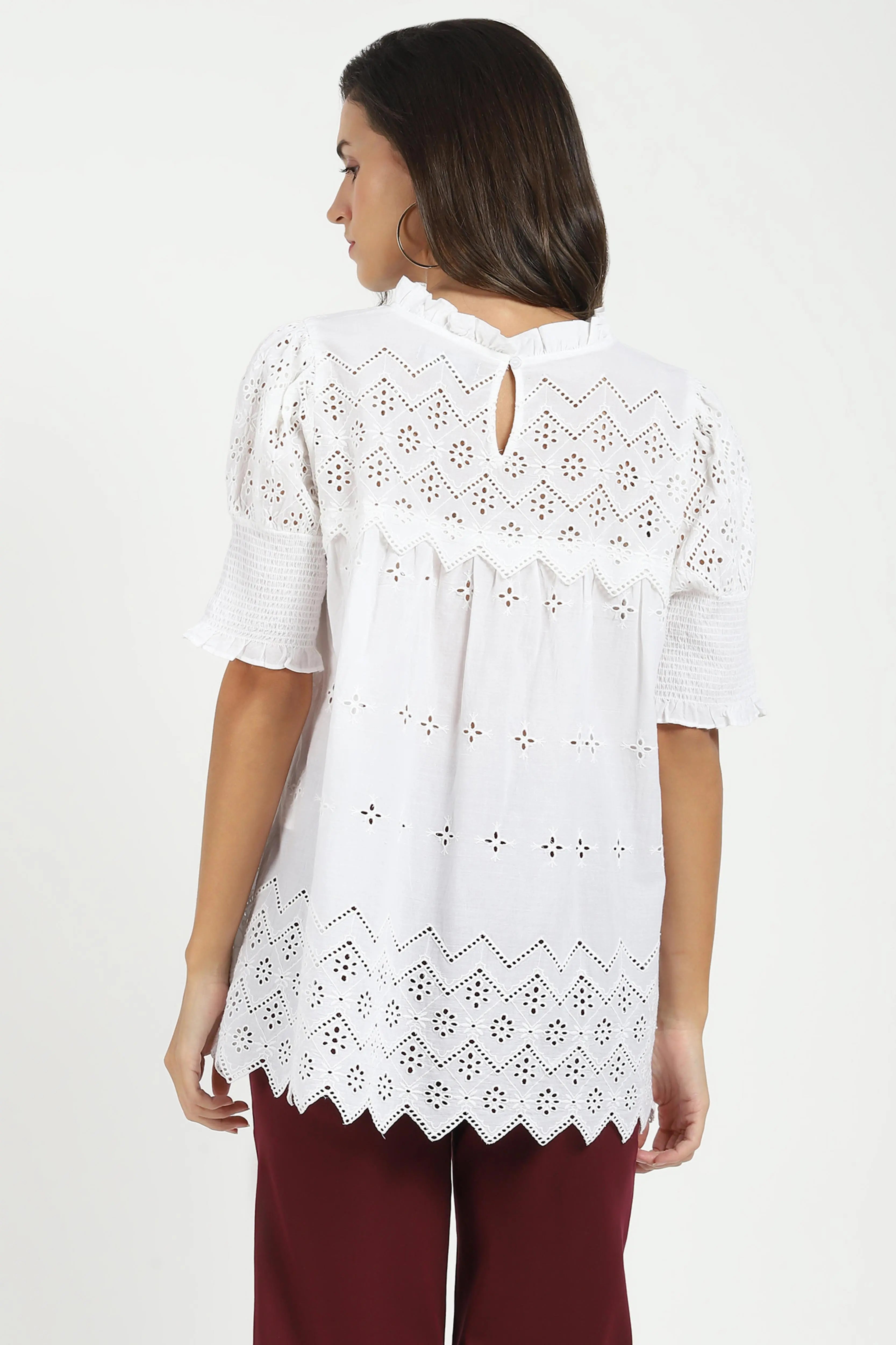 White Embroidered  Schiffli Top - Global Republic