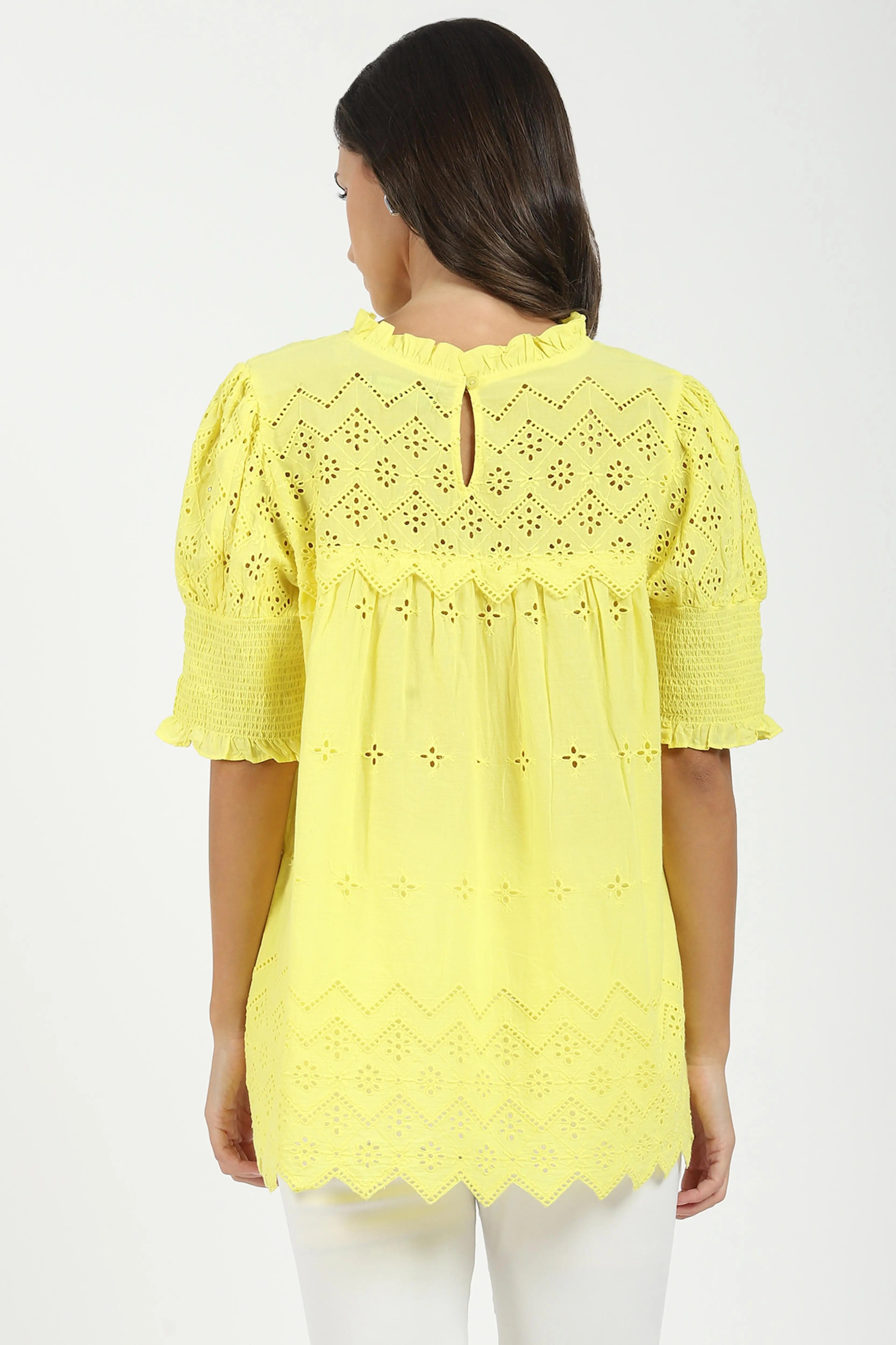 Yellow Embroidered  Schiffli Top - Global Republic