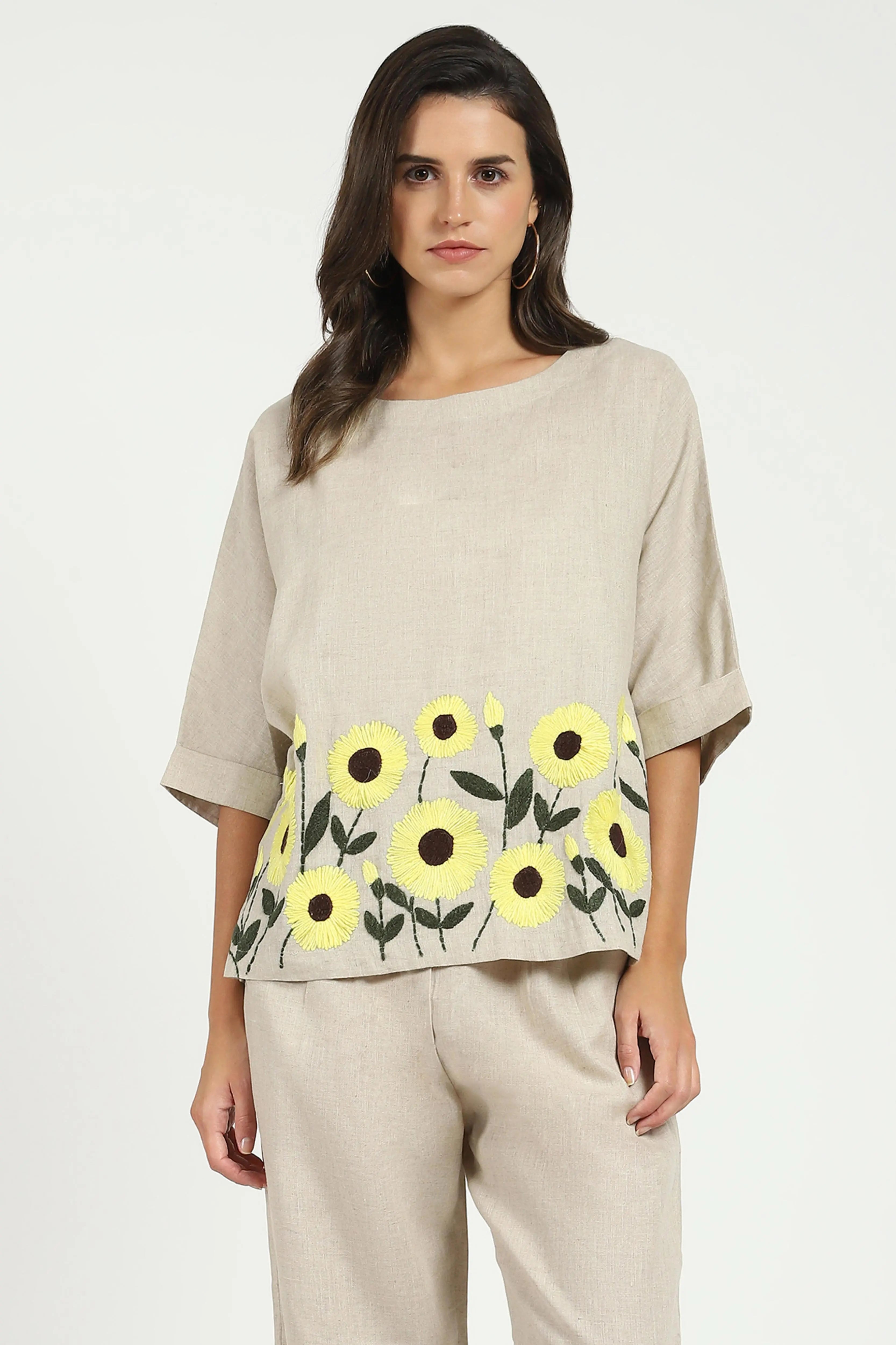 Floral Embroidered Linen Loose Top - Global Republic