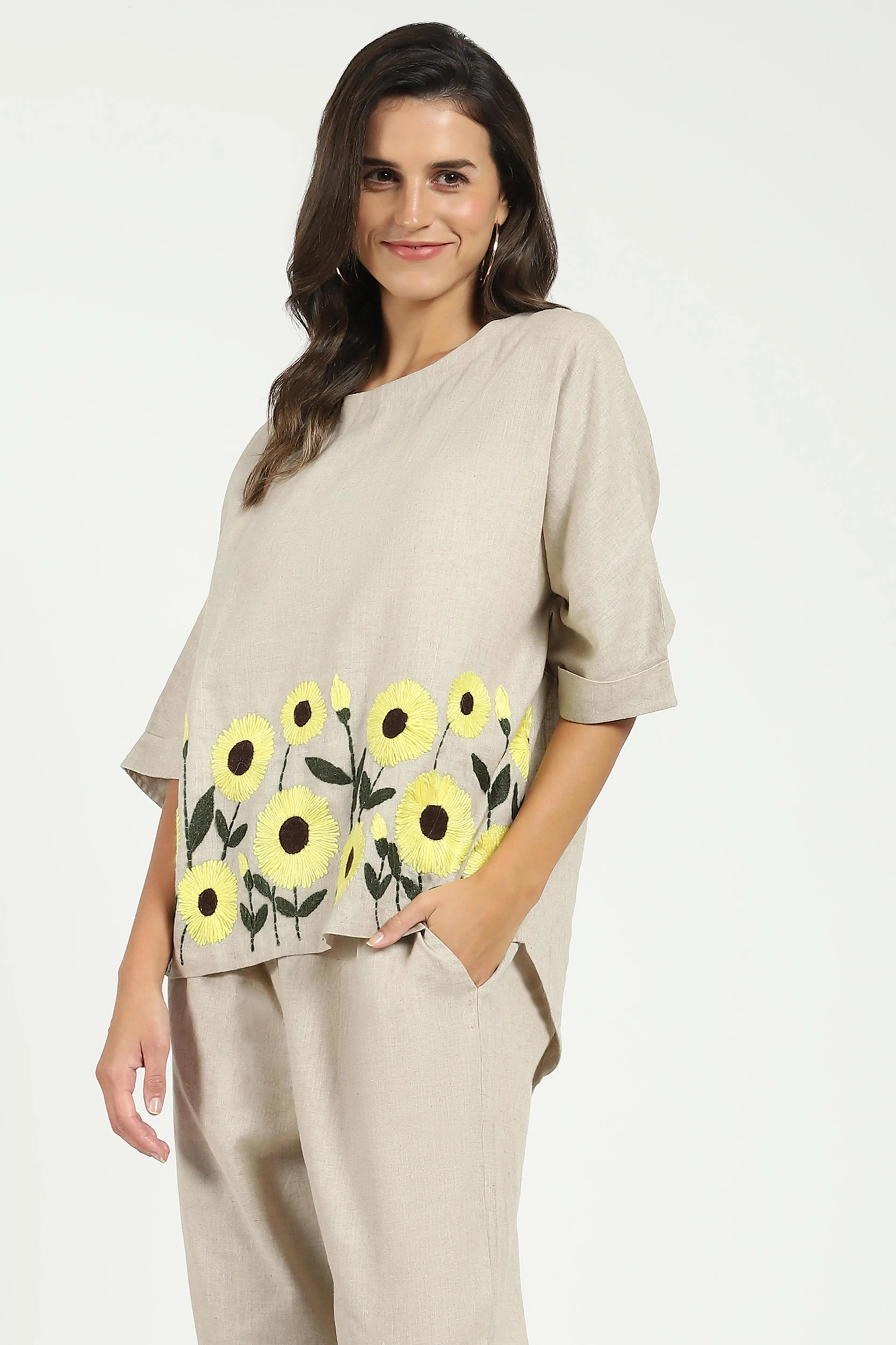 Floral Embroidered Linen Loose Top - Global Republic