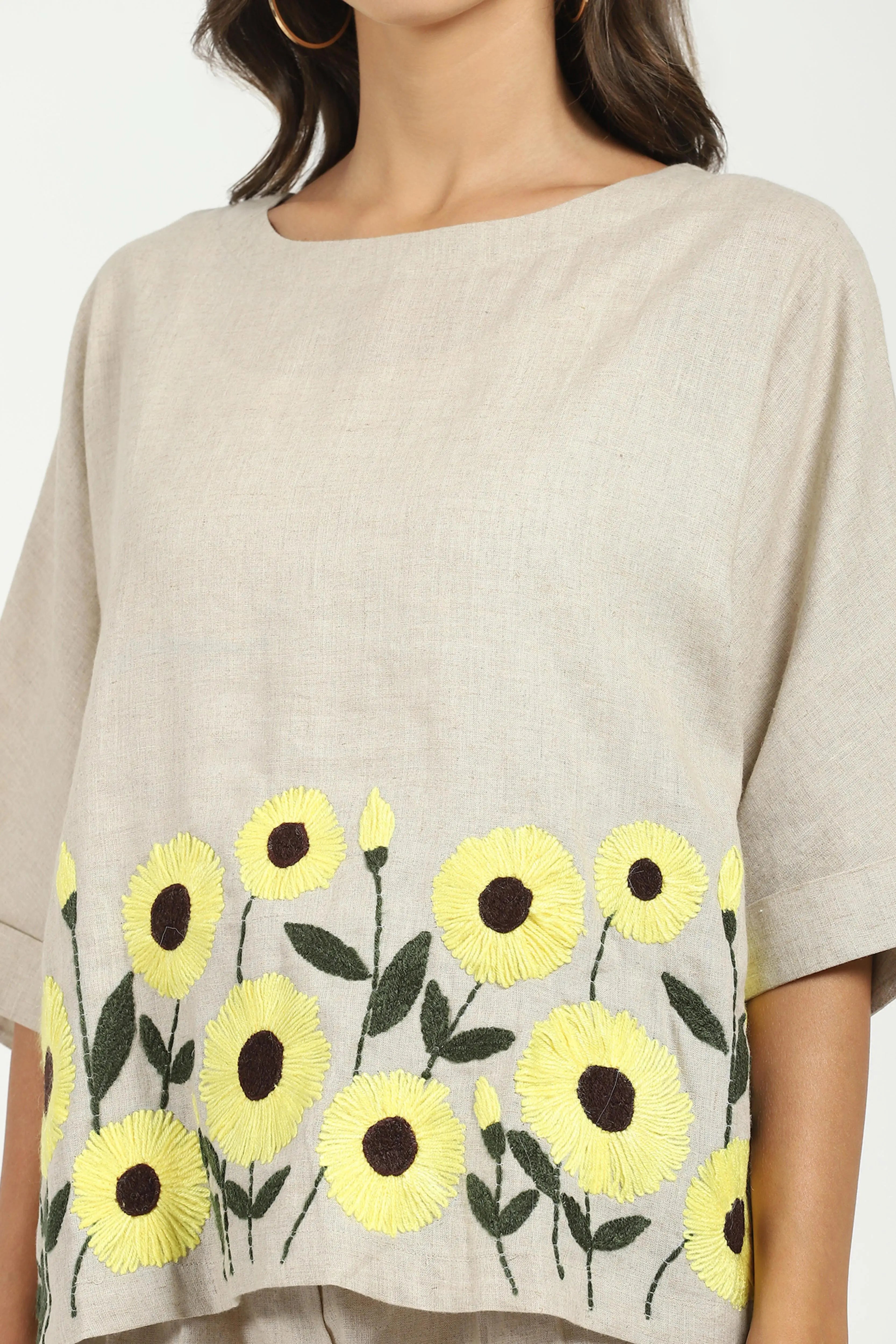 Floral Embroidered Linen Loose Top - Global Republic