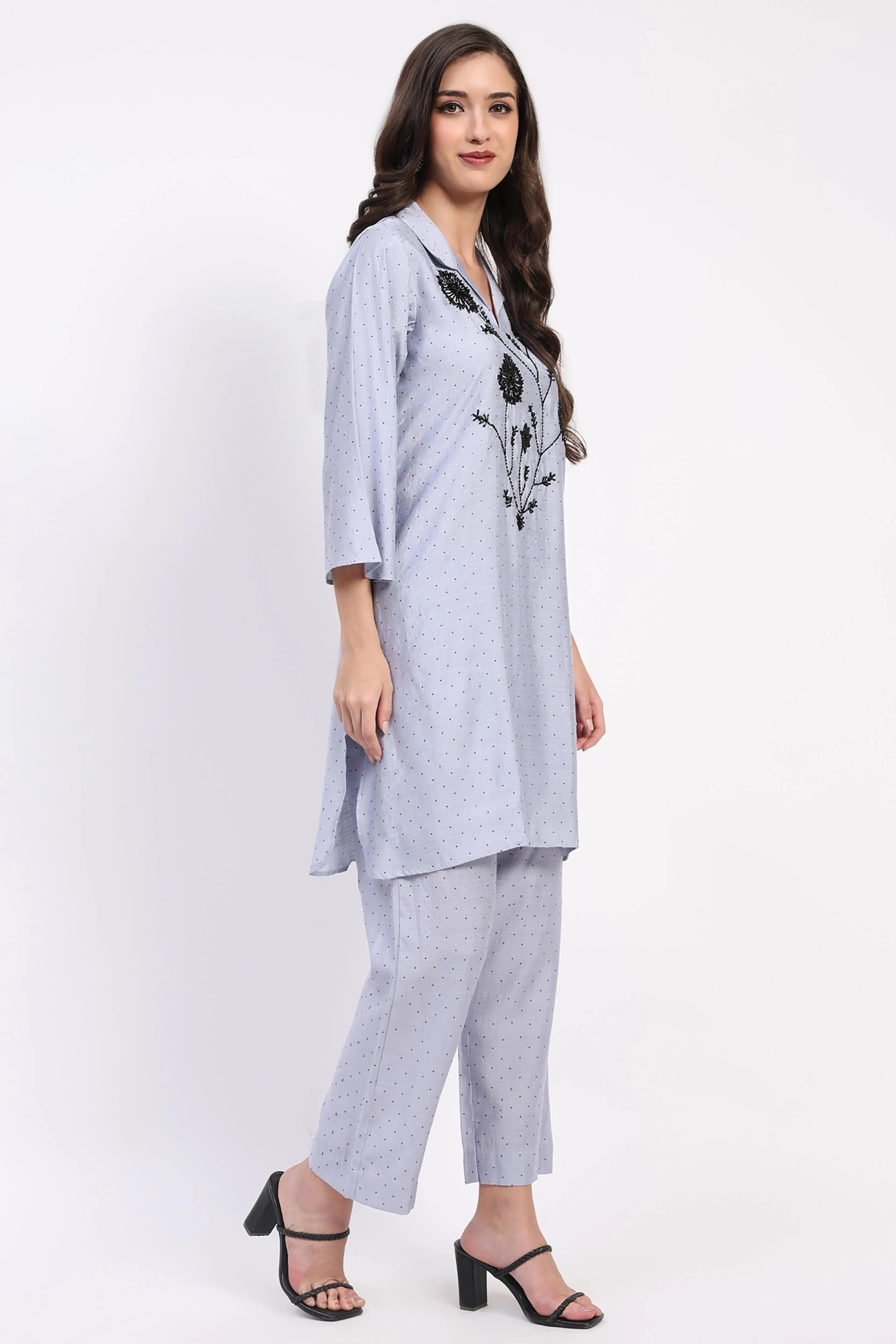 Grey Embellished Rayon Kurta Set - Global Republic