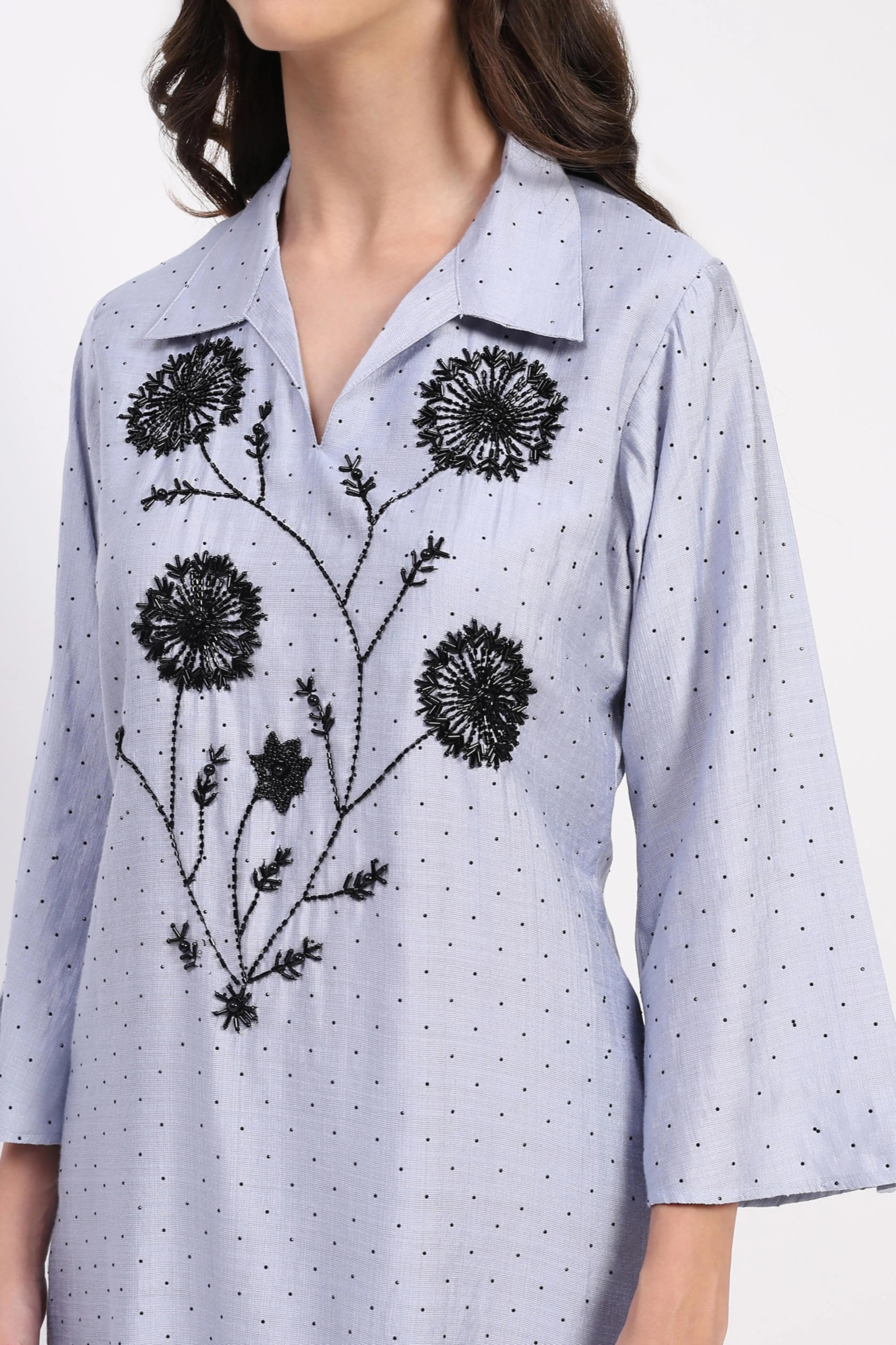 Grey Embellished Rayon Kurta Set - Global Republic