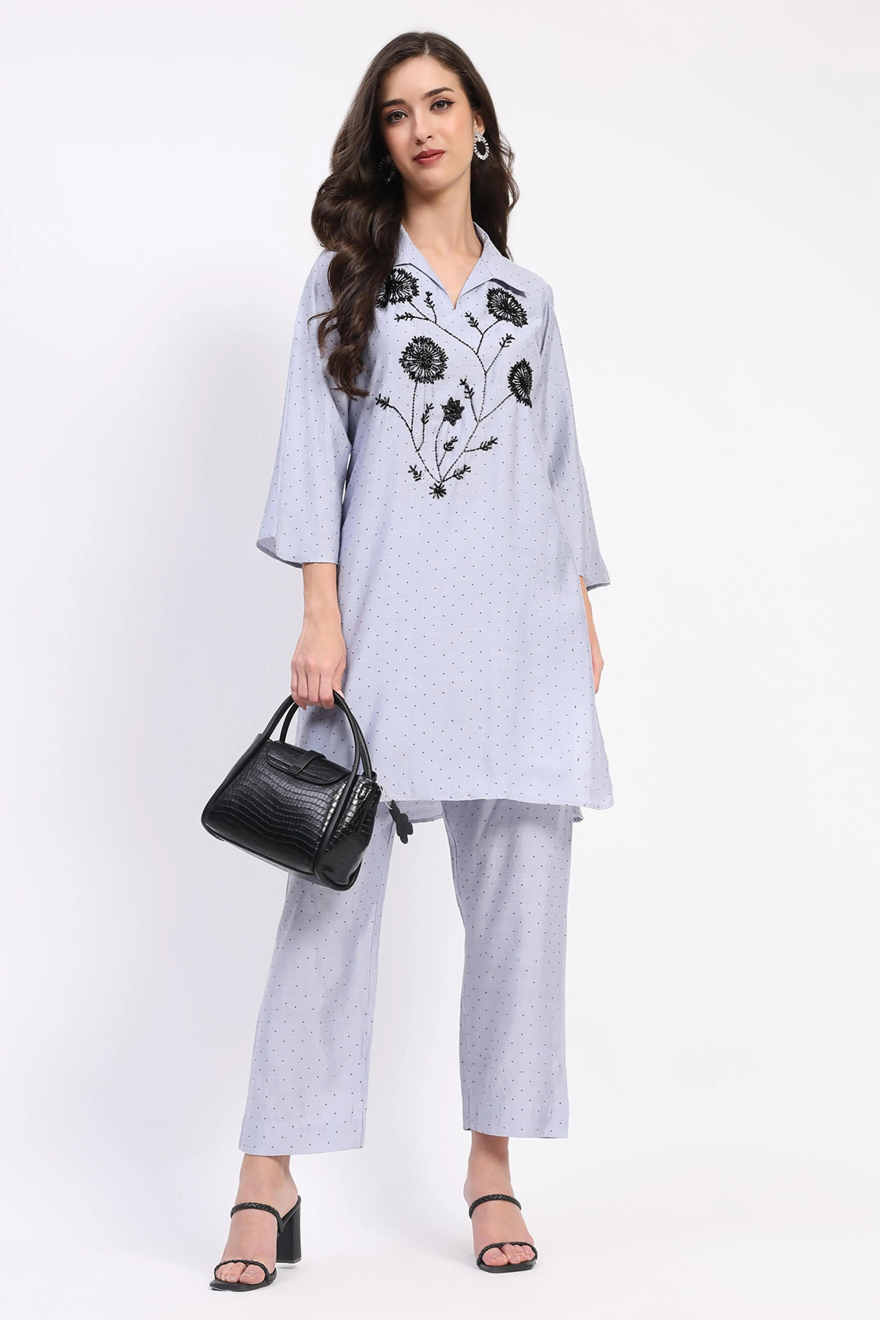 Grey Embellished Rayon Kurta Set - Global Republic