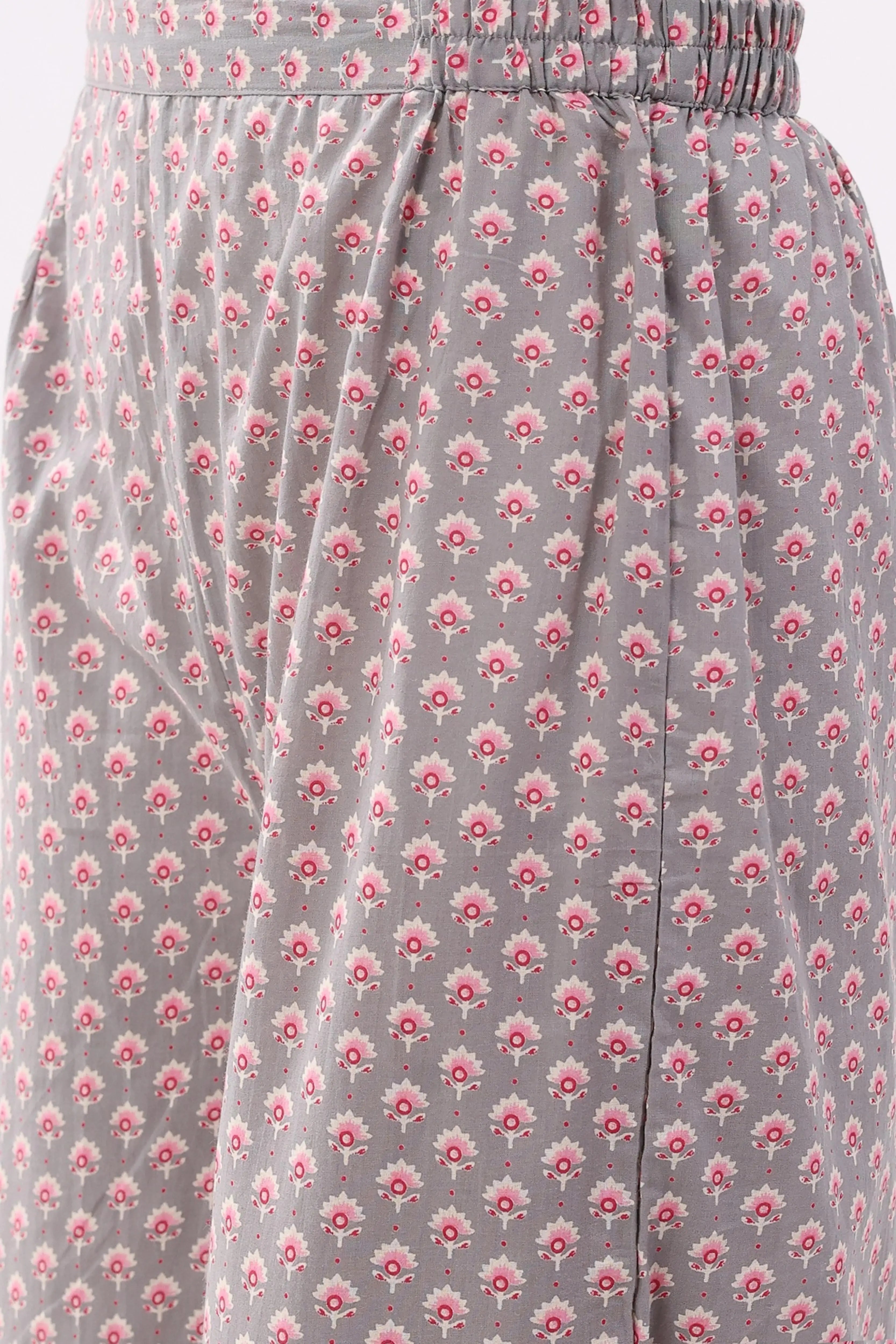 Pink & Grey Floral Cotton Suit Set - Global Republic