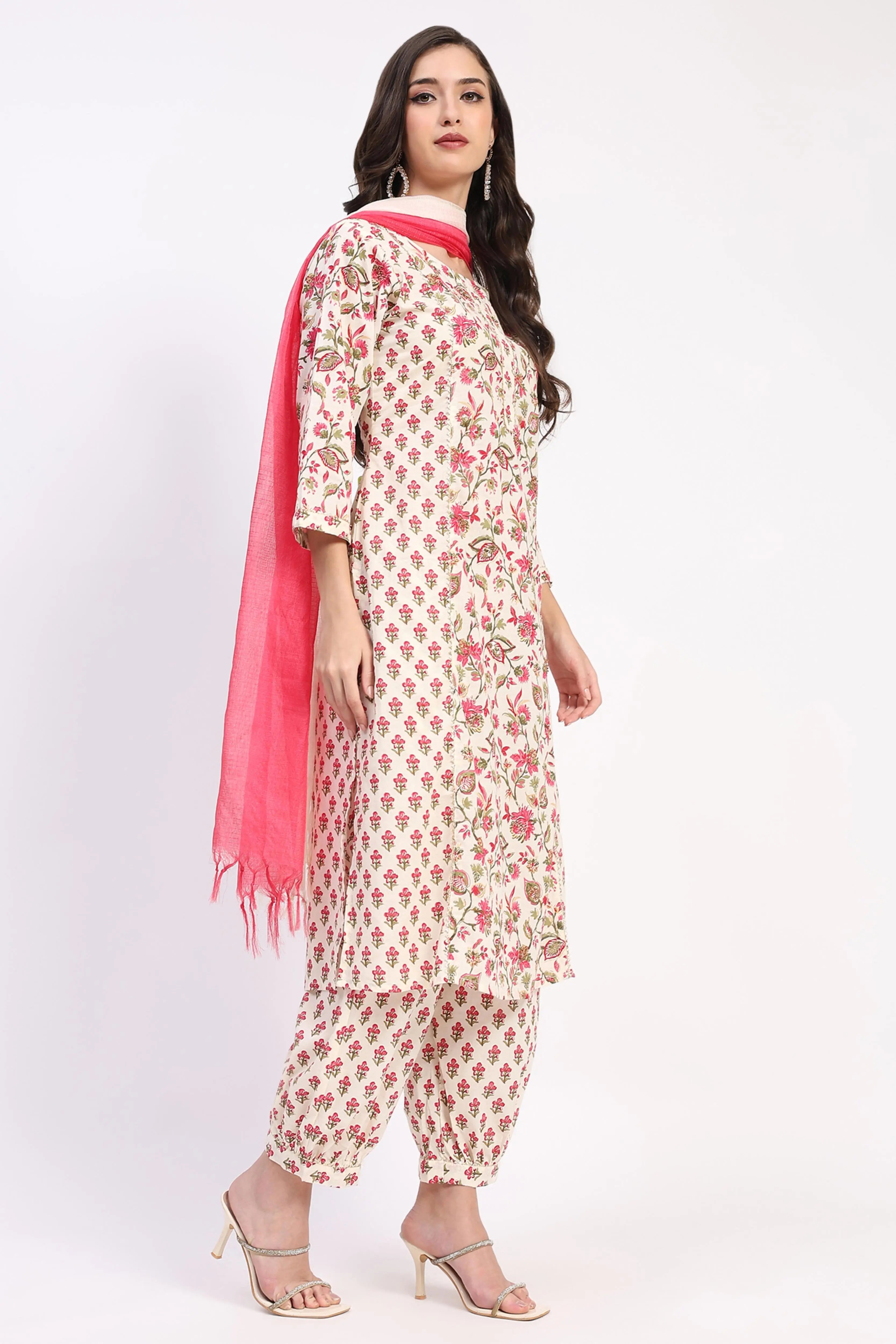White & Red Cotton Afghani Suit Set - Global Republic