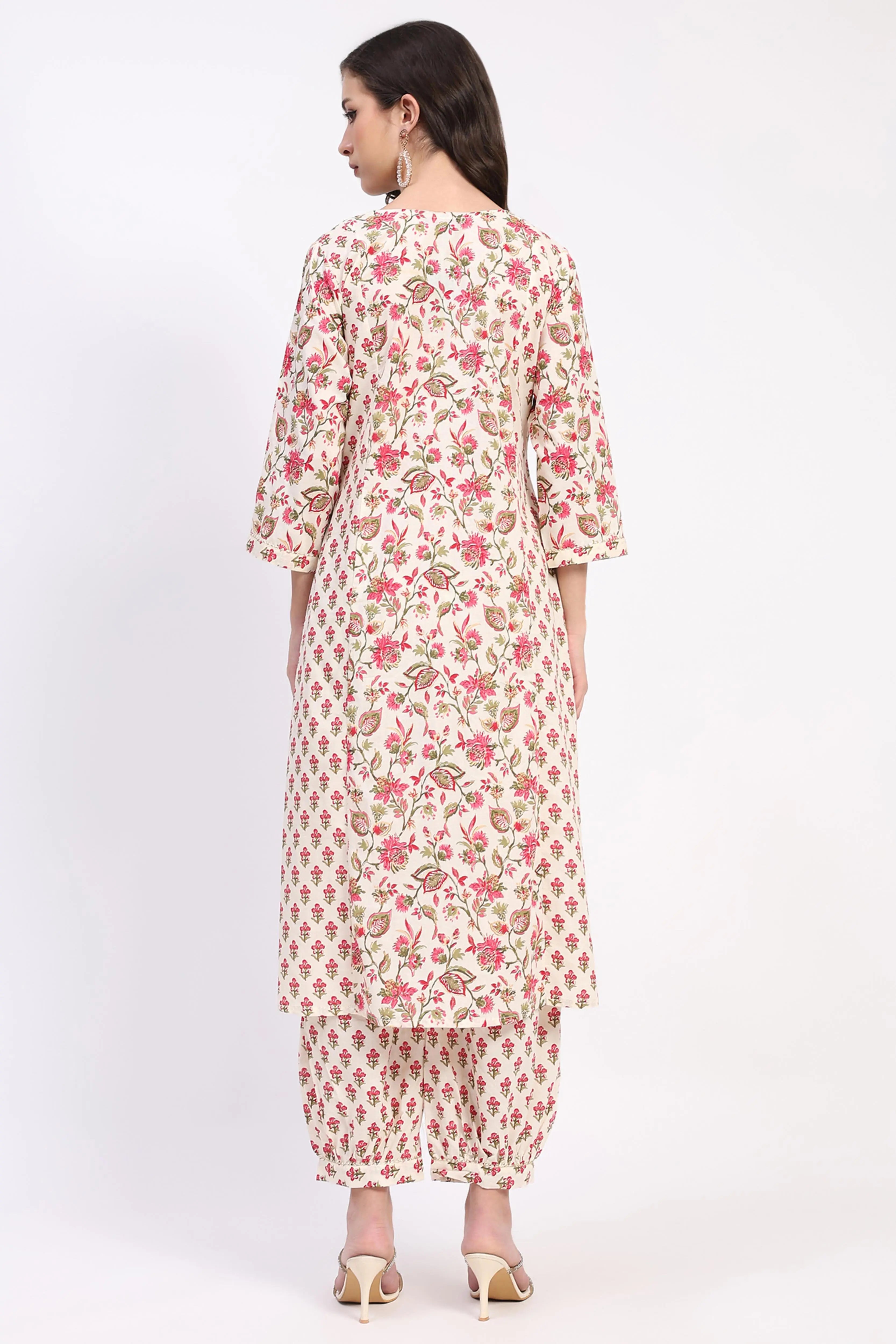 White & Red Cotton Afghani Suit Set - Global Republic