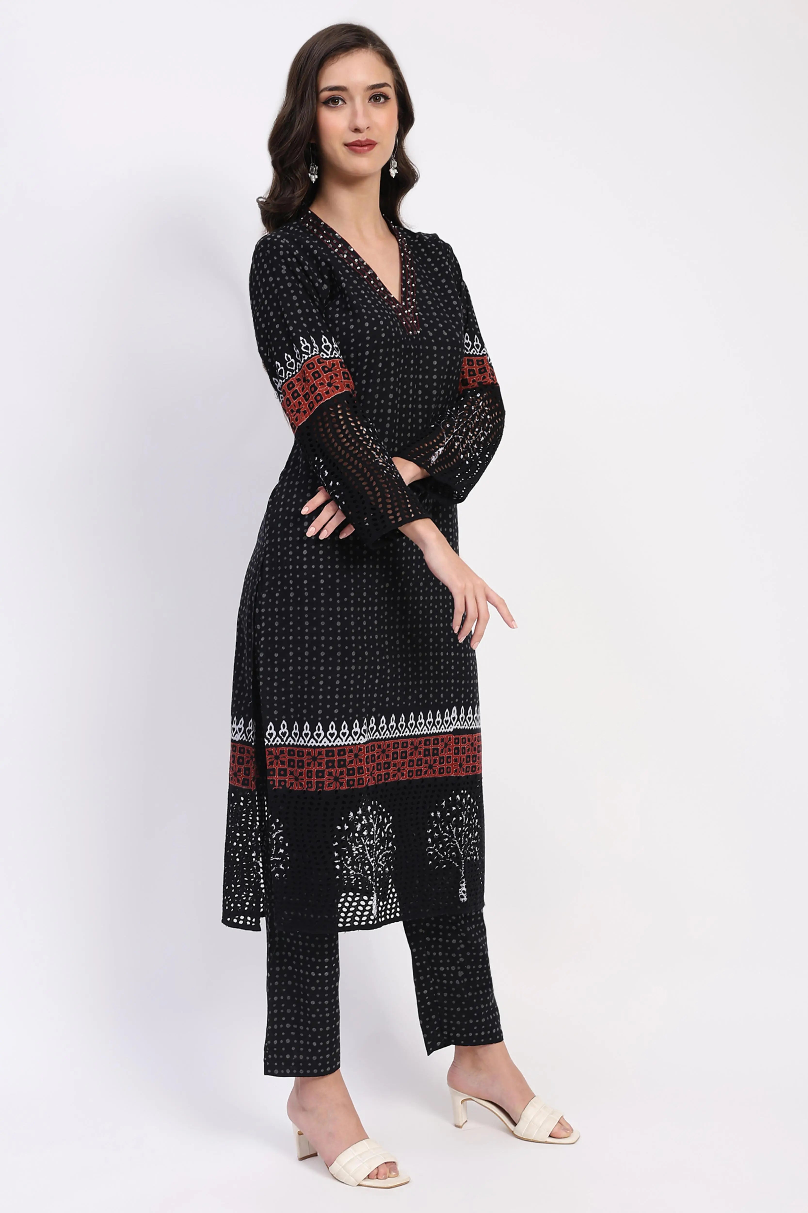 Black Cotton Kurta Set - Global Republic