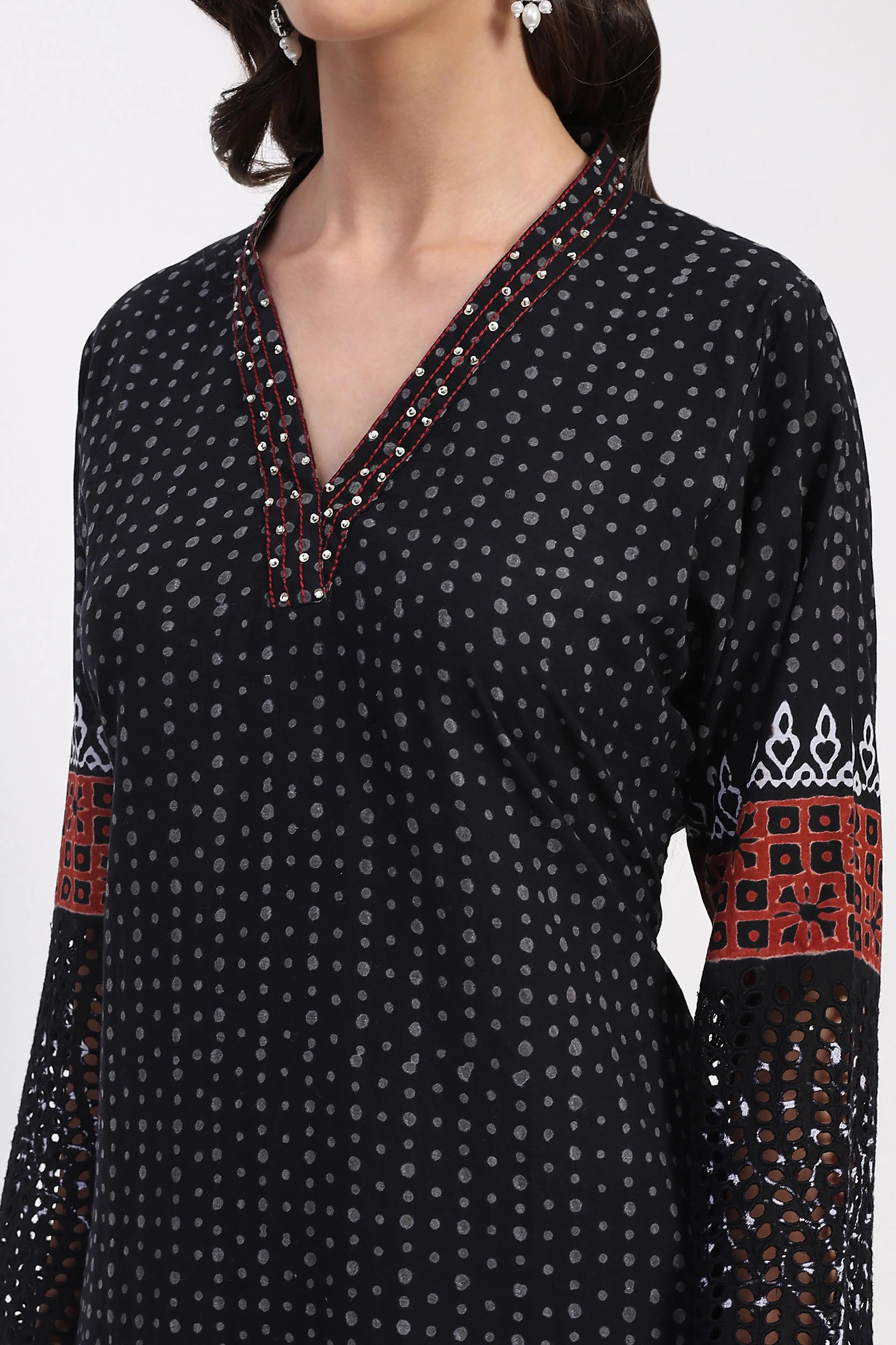 Black Cotton Kurta Set - Global Republic